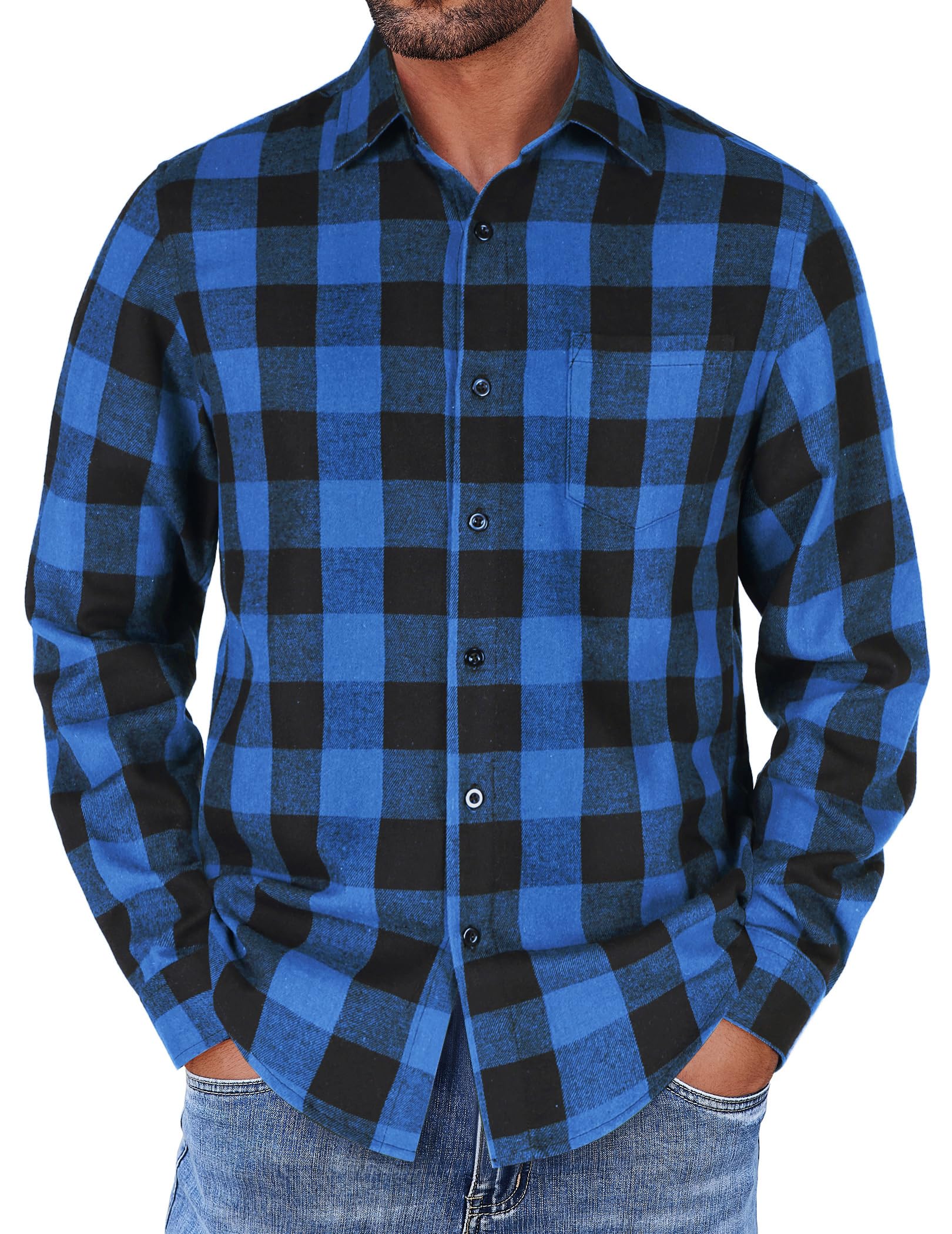 COOFANDY Mens Flannel Shirts Long Sleeve Button Down Shirt with Pocket Casual Shirts Work Shirts for Men