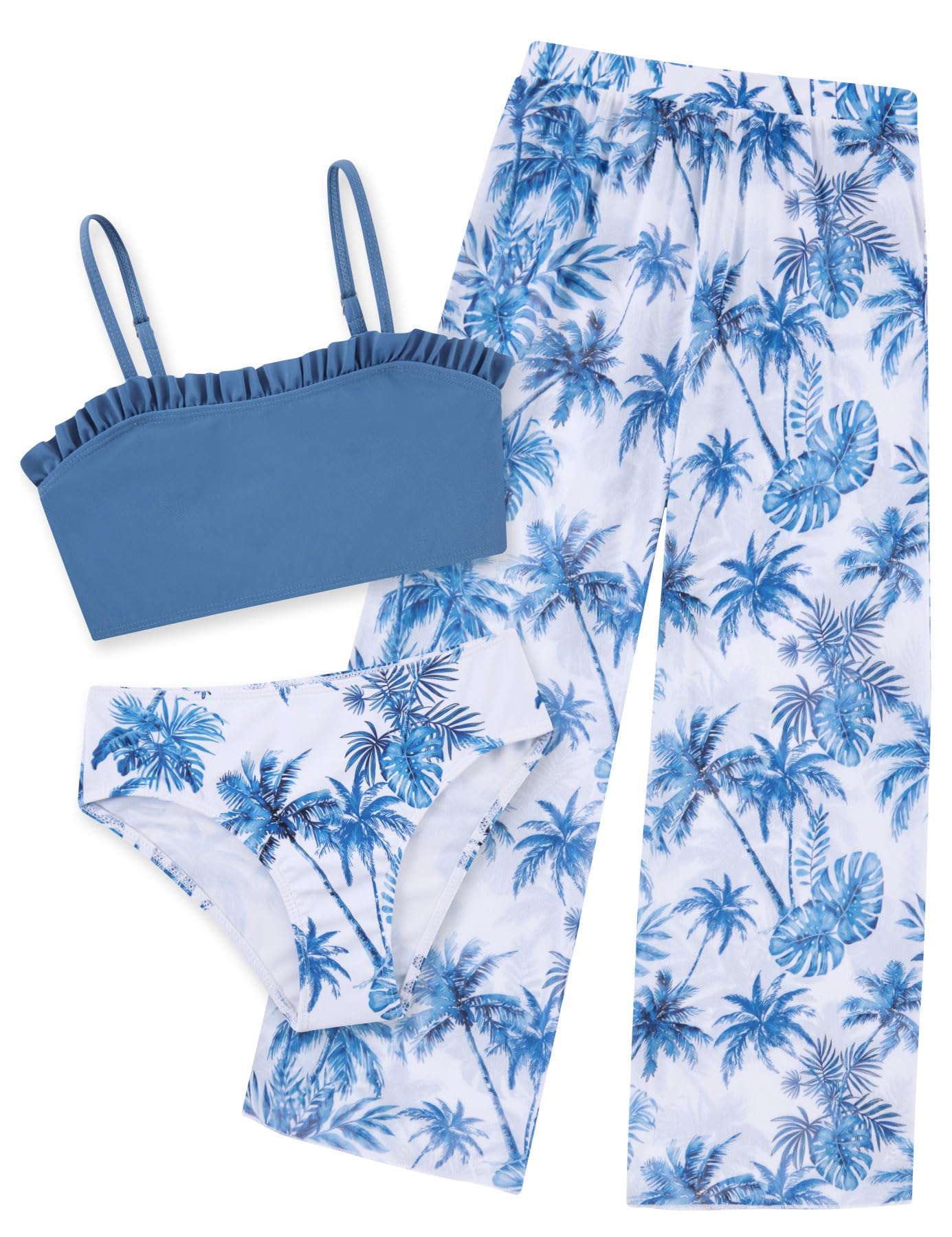 Vogseek 6-16T Girls 3 Pieces Bikini Bathing Suit with Rash Guard Pants Quick Dry Swimwear Cover-Up Sets