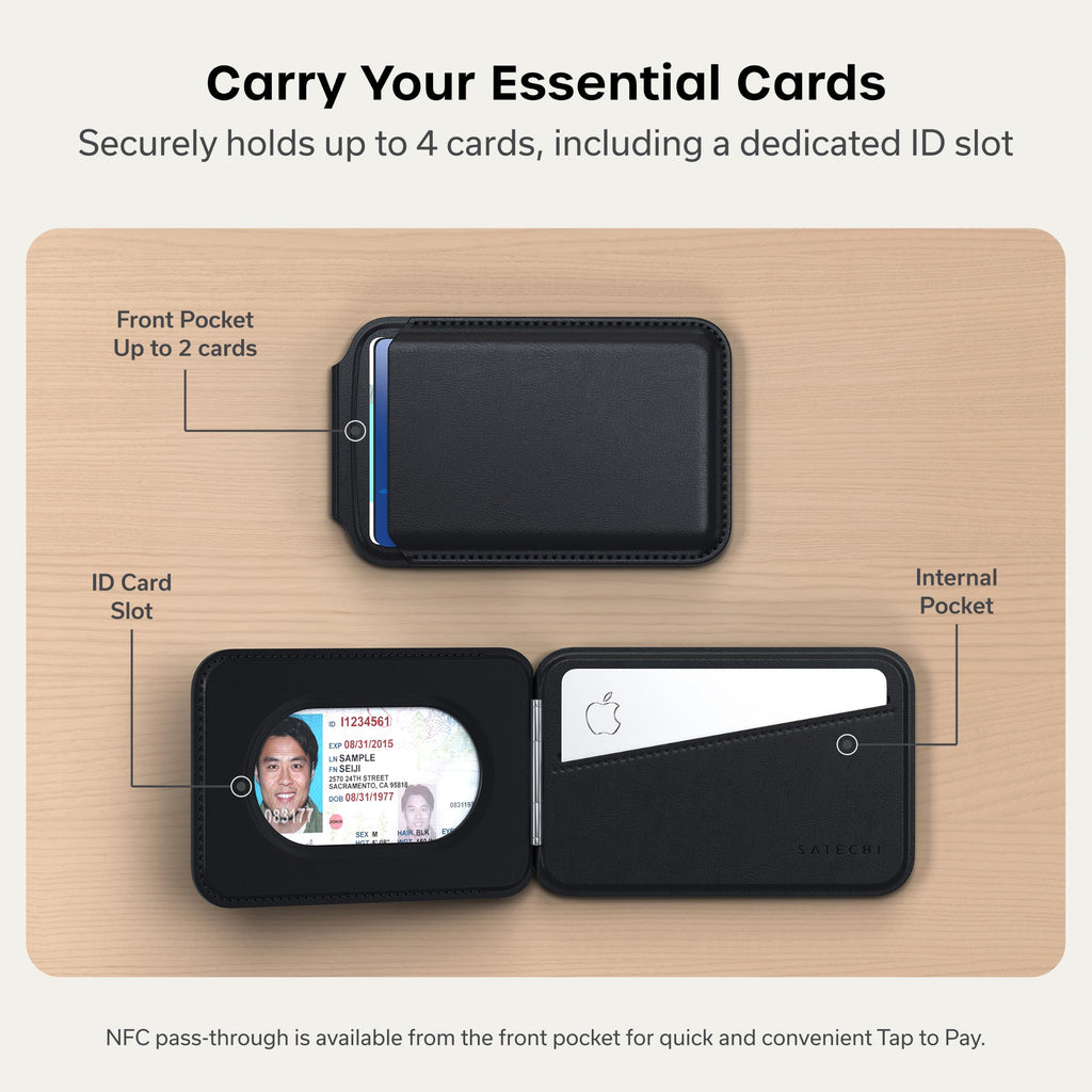 Satechi Magnetic Magsafe Wallet, Double Flap Stand Card Holder, 4 Slots with Front NFC Pass-Through, Adjustable Phone Attachment for iPhone 17/16/15/14/13/12, Travel Accessory