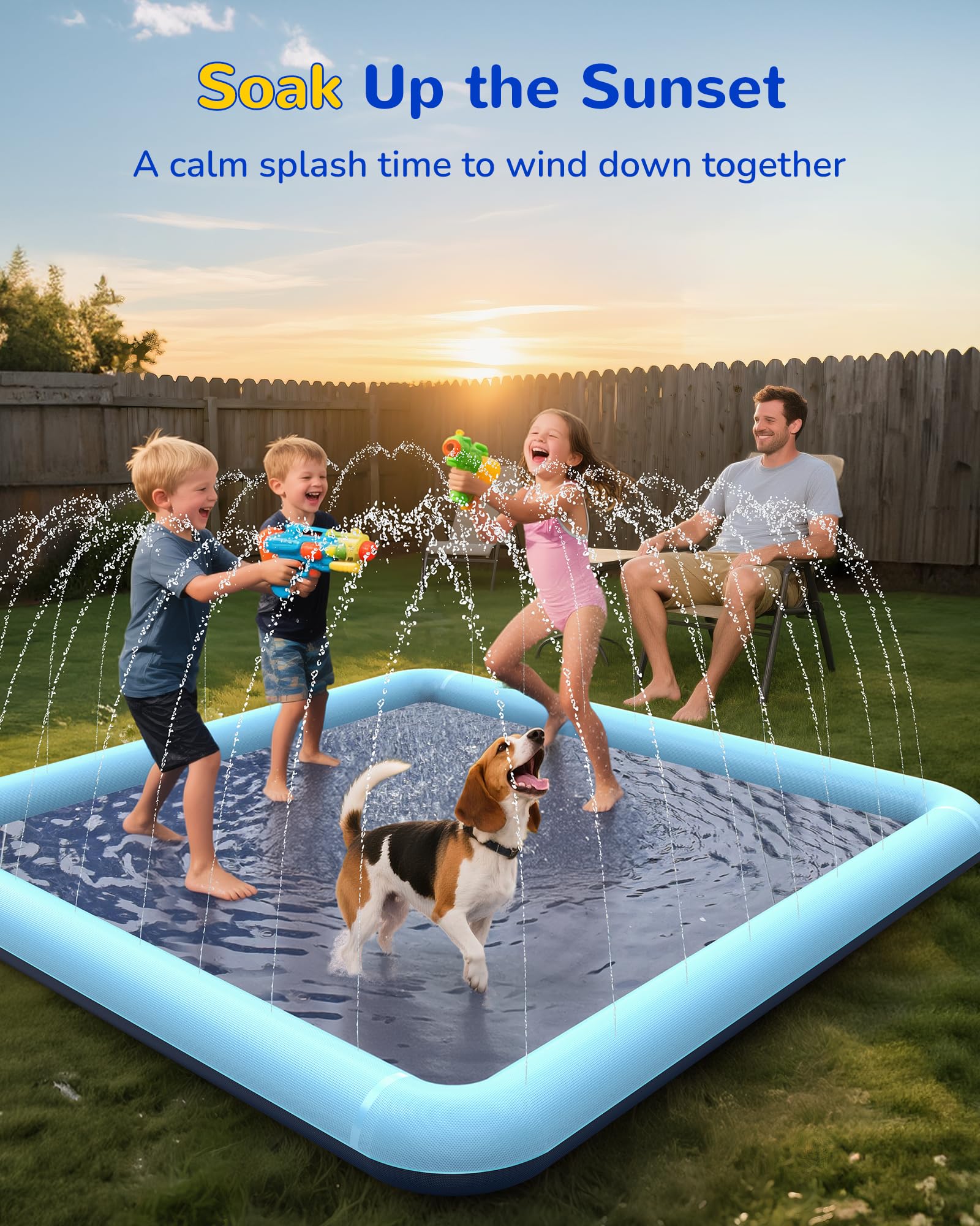 VISTOP 67" Non-Slip Splash Pad for Kids and Dogs, Thickened Sprinkler Pool for Toddlers, Outdoor Backyard Water Toys, Fun Fountain Play Mat for Babies, Children & Pets Blue