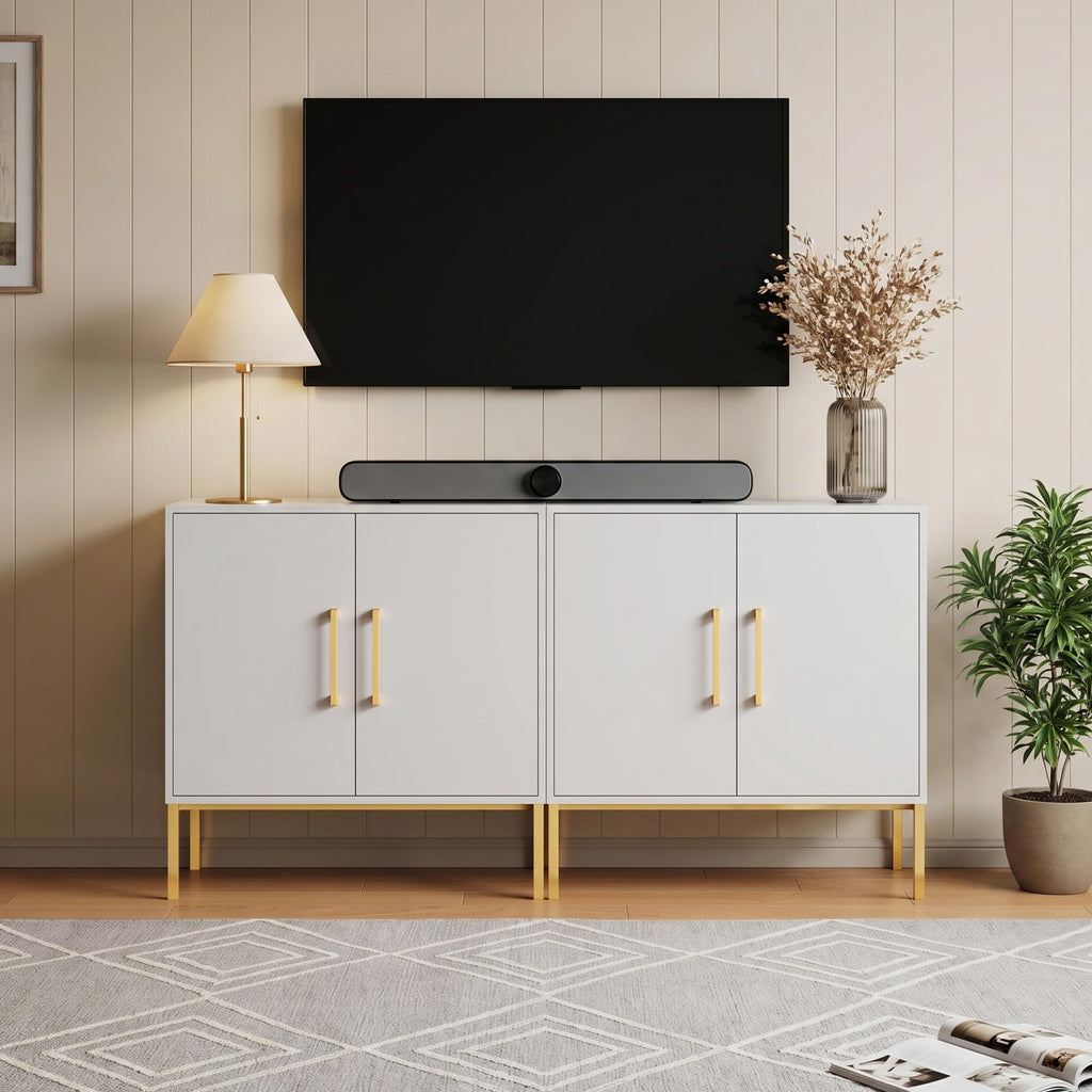 LYNSOM TV Stand for 55 Inch TV, Media Console Table with 2 Cabinets, Storage for Bedroom, Living Room, Entertainment Room (Black)