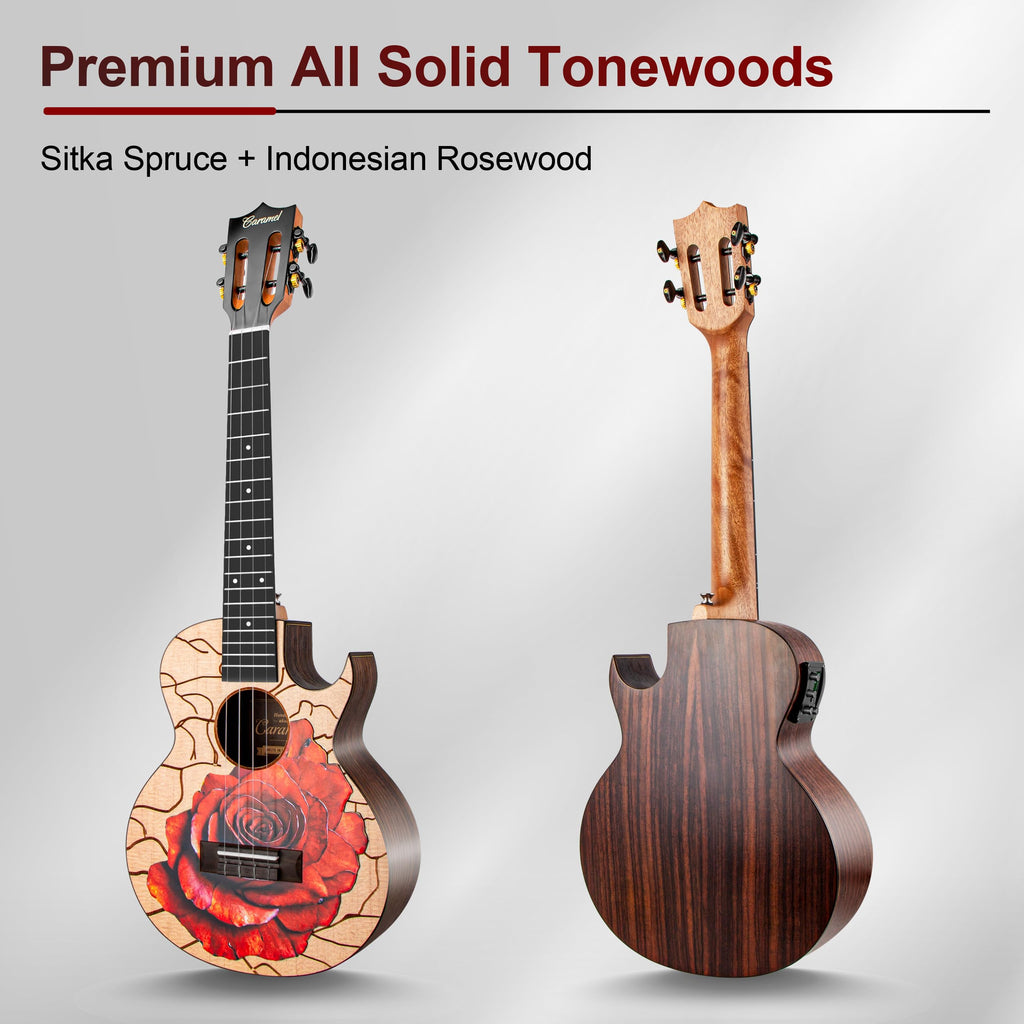 Caramel TEG95 Butterfly Bocote Glossy Tenor Acoustic & Electric Ukulele | 26-inch Handmade Professional Ukelele Kit with Accessories