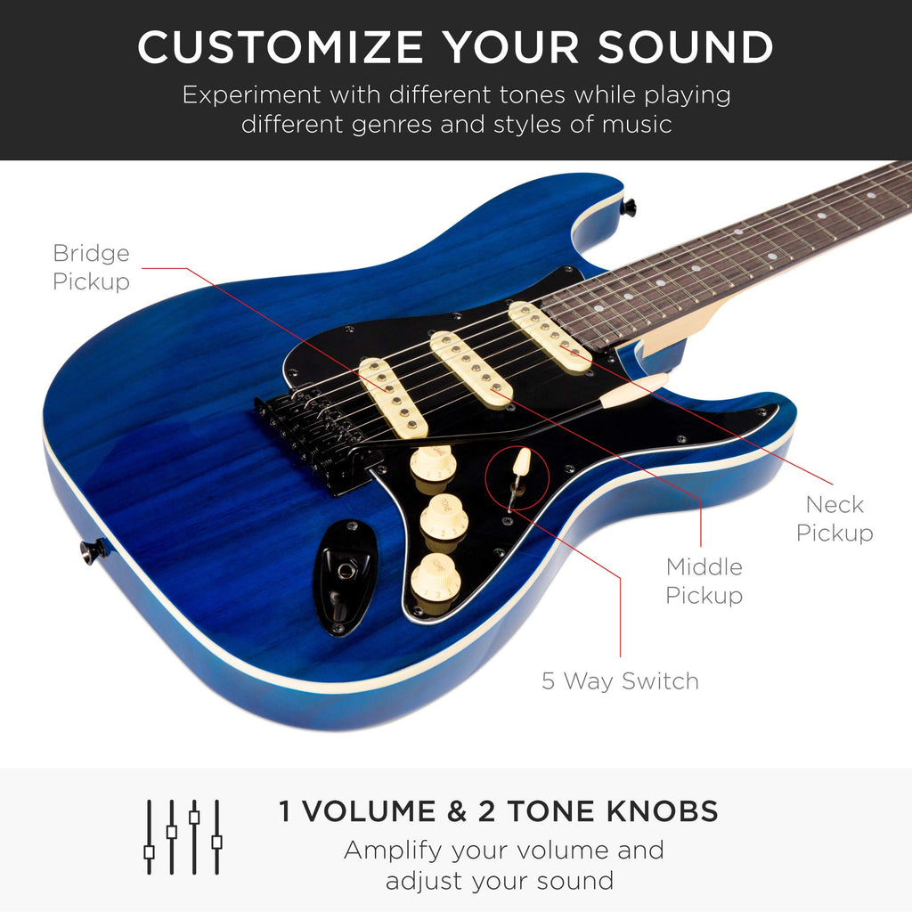 Best Choice Products 39in Full Size Beginner Electric Guitar Starter Kit w/Case, Strap, 10W Amp, Strings, Pick, Tremolo Bar - 3 Color Sunburst