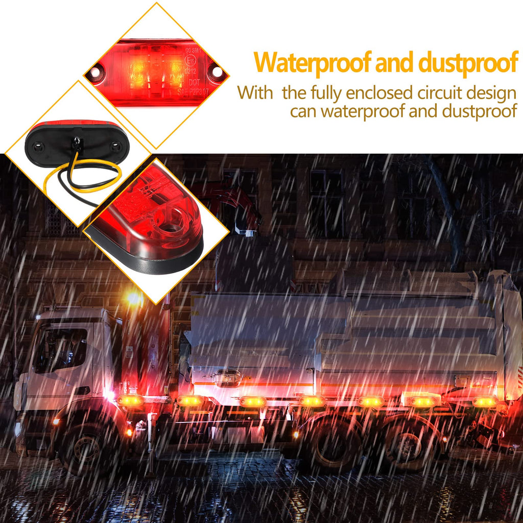 Tallew 10 Pcs 2.5 Inch LED Trailer Lights 2 Diode Waterproof LED Trailer Side Marker Oval Signal Running Lights for Truck Boat Rv(Amber)
