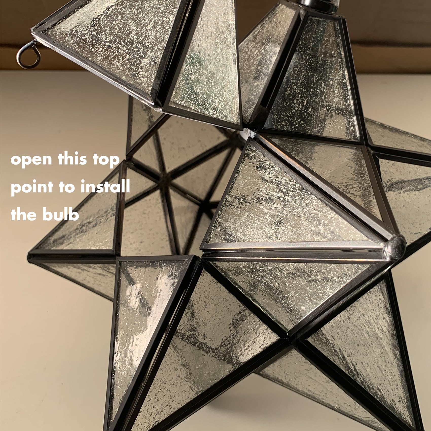 14'' Moravian Star Pendant Light Seeded Glass Star Lights with Adjustable Hanging Chain Light for Kitchen Bedroom Dining-Dimmable