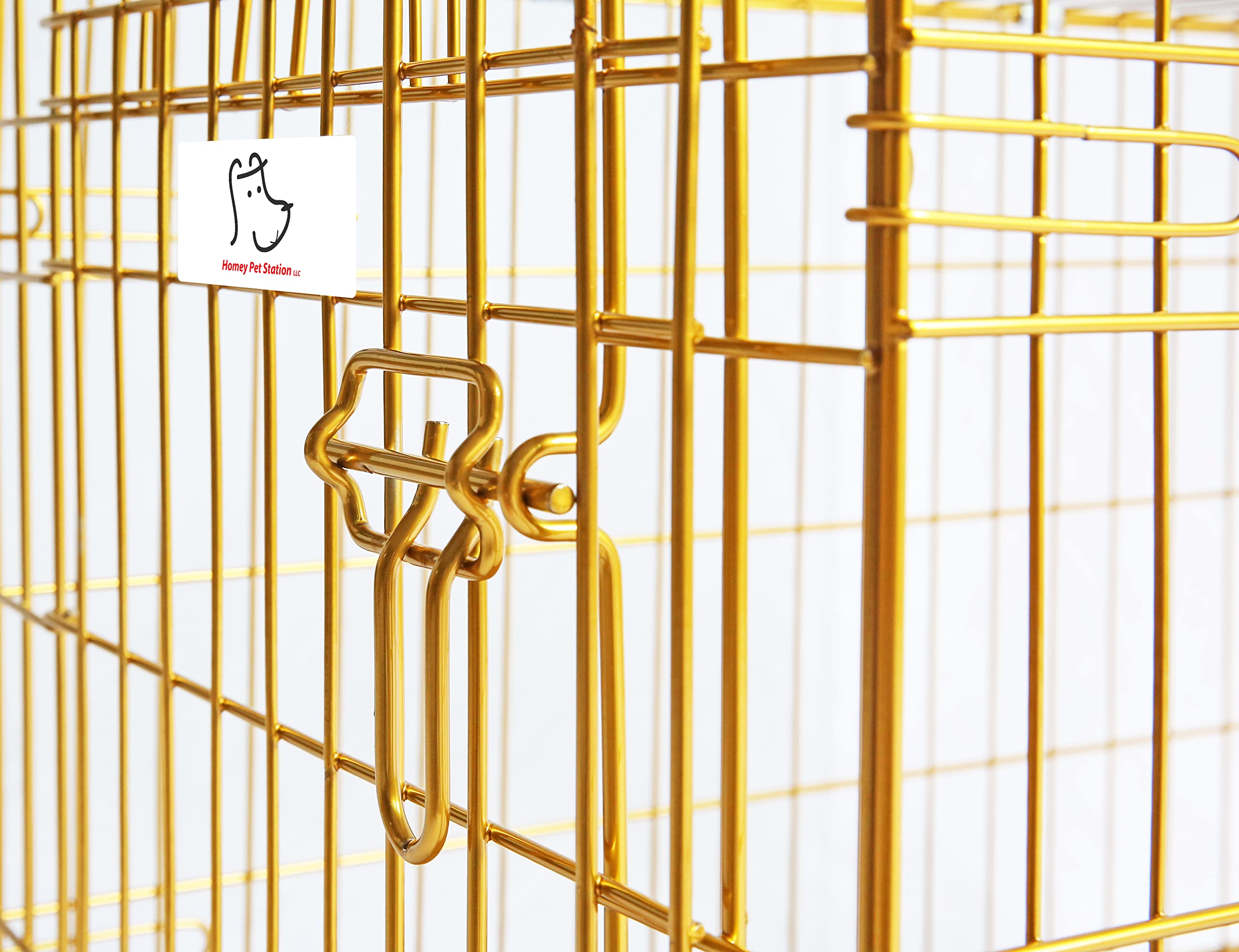 HOMEY PET 24" Gold Color Folding Design Dog Crate Puppy Ertra Small Breed Dog Kennels with Removable Floor Grid and Pull Out Tray, Dog Cage Copper Gold Finish