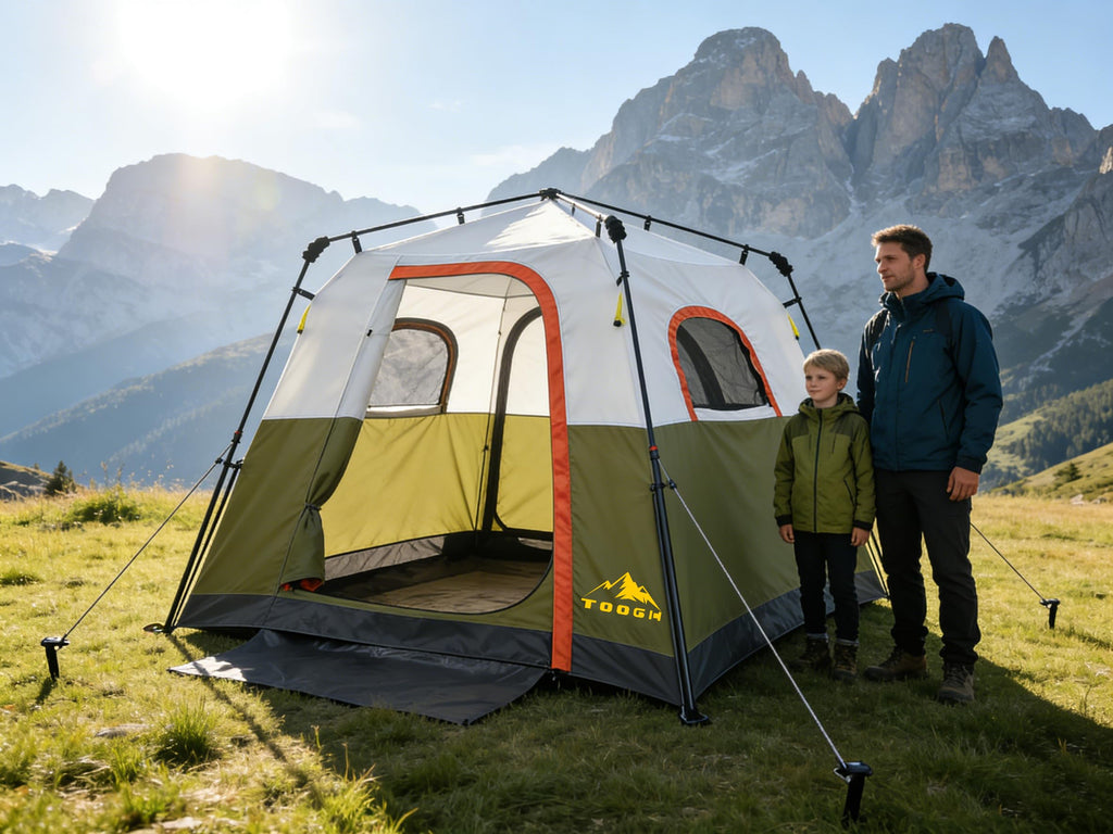 3/4 Person Camping Tent with 1 Door, 4 Windows, and Upgraded Ventilation– Instant Setup, Waterproof, 8'x 8'x 67''Oxford Fabric Floor Pop Up in 60 Seconds Includes Rainfly and Backpack