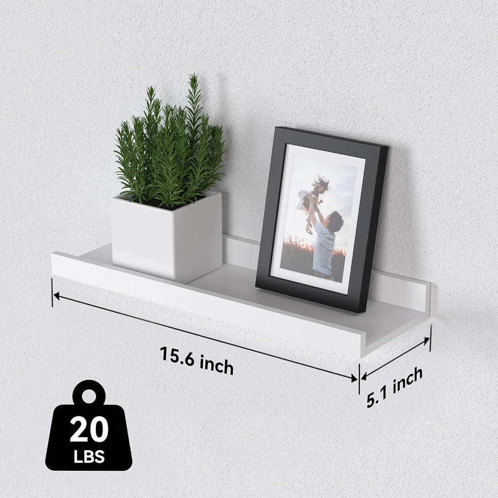 DOLLFIO Floating Shelves Set of 5, White Wall Shelves with Lip, Display Shelves for Wall Decor, Modern Picture Ledge for Living Room, Bedroom, Nursery, Bathroom, Pictures, Books, Plants- White