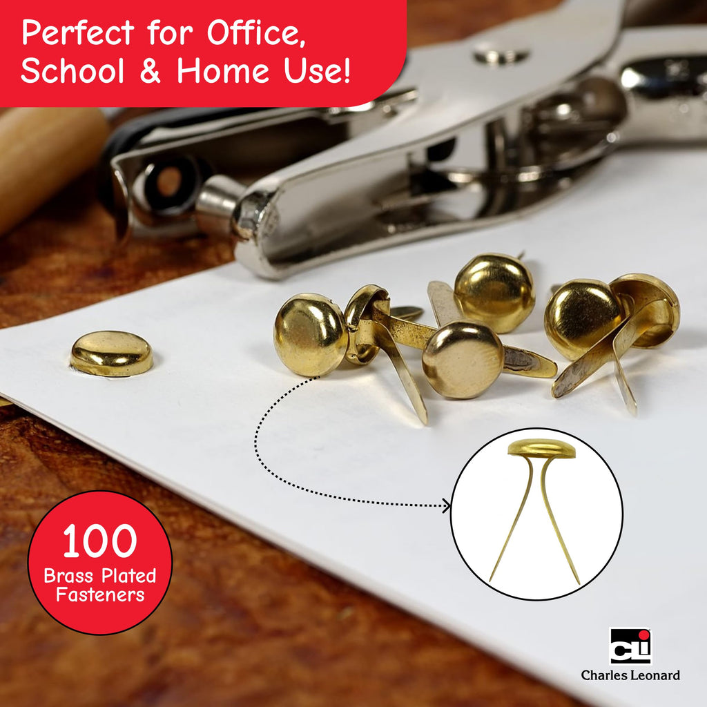 Charles Leonard Fasteners, Round Head, Brass Plated, 1/2 Inch Shank, 8 MM Head, 100-Pack (2R-BP)