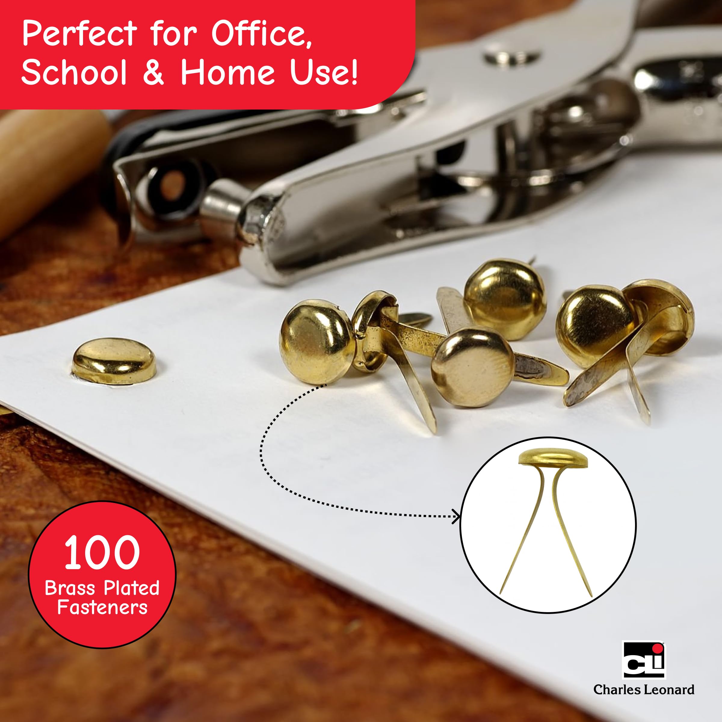 Charles Leonard Fasteners, Round Head, Brass Plated, 1/2 Inch Shank, 8 MM Head, 100-Pack (2R-BP)