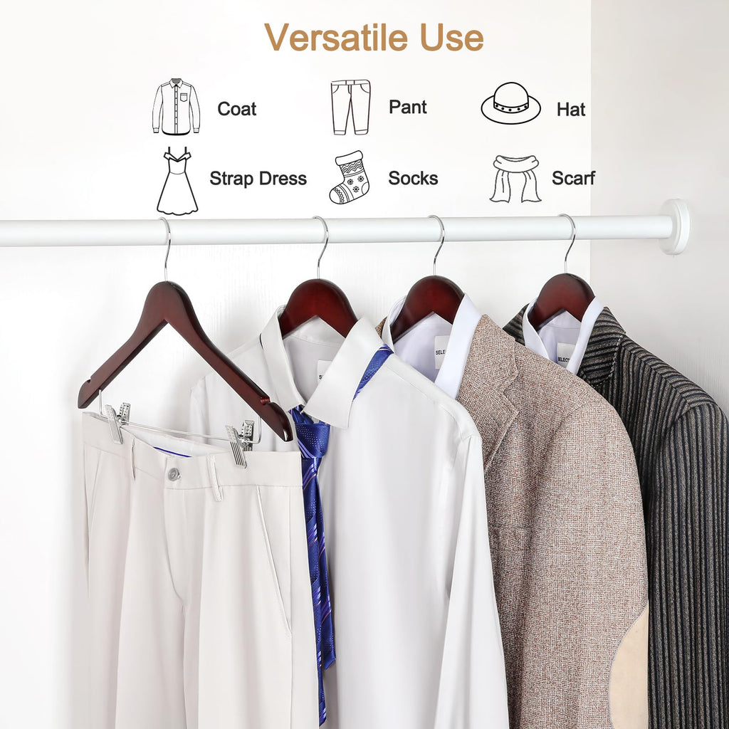 TOPIA HANGER Wooden Suit Hangers with Adjustable Metal Clips (10 Pack), Solid Wood Clothes Hangers, 360° Swivel Hook, Premium Retro Finish Pants Hangers for Clothes Coat, Jeans, Blouse-CT28A