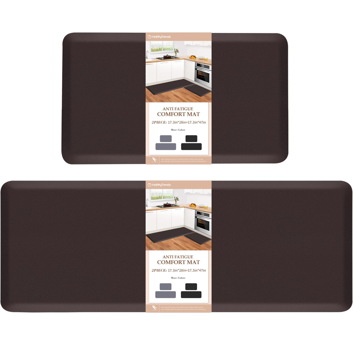 HappyTrends 2 PCS Kitchen Mat Cushioned Anti-Fatigue Floor Mat, Heavy Duty Ergonomic Comfort Foam Standing Mat, Waterproof Non-Slip Kitchen Rugs for Home, Office, Laundry,Black