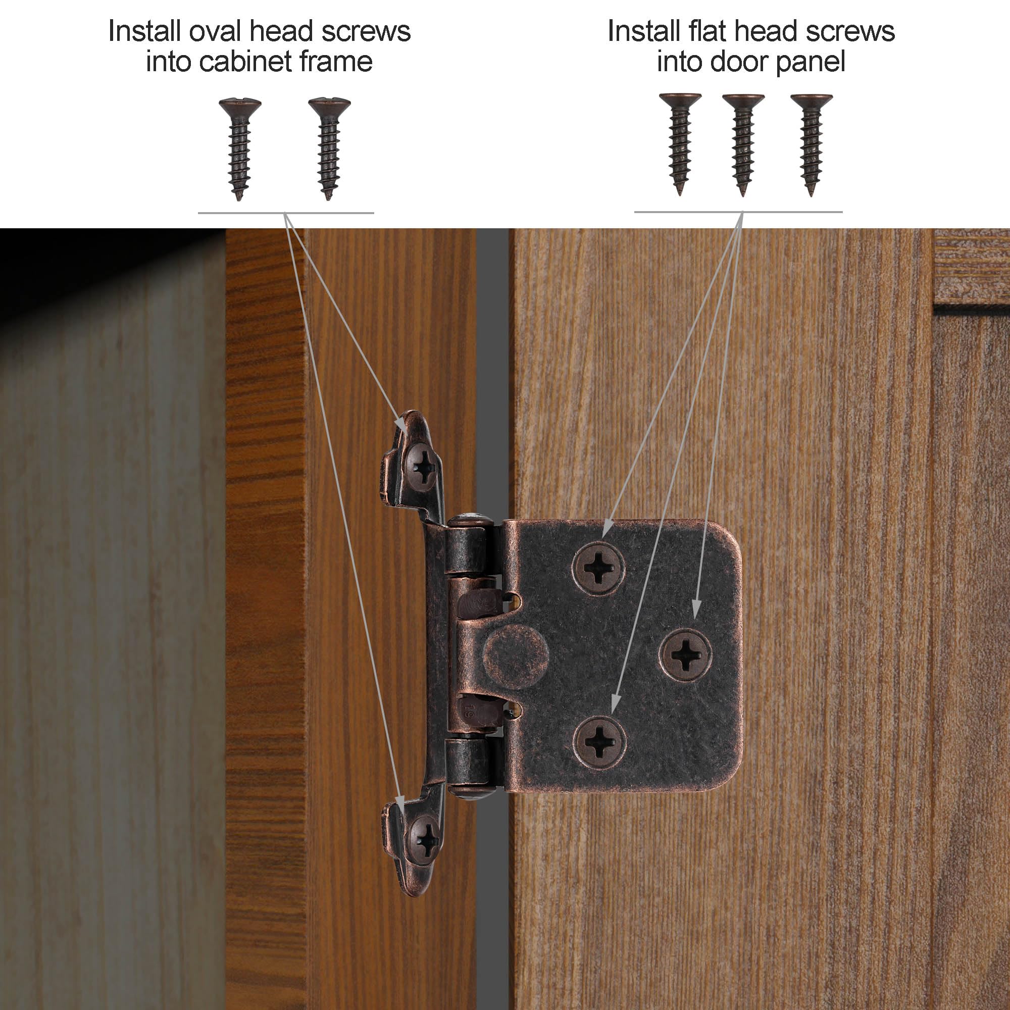 4 Pack (2 Pairs) Antique Brass Self Closing Cabinet Hinges for Kitchen Cabinet Door, 1/2" Overlay (Variable) Semi Concealed Kitchen Cabinet Hinges