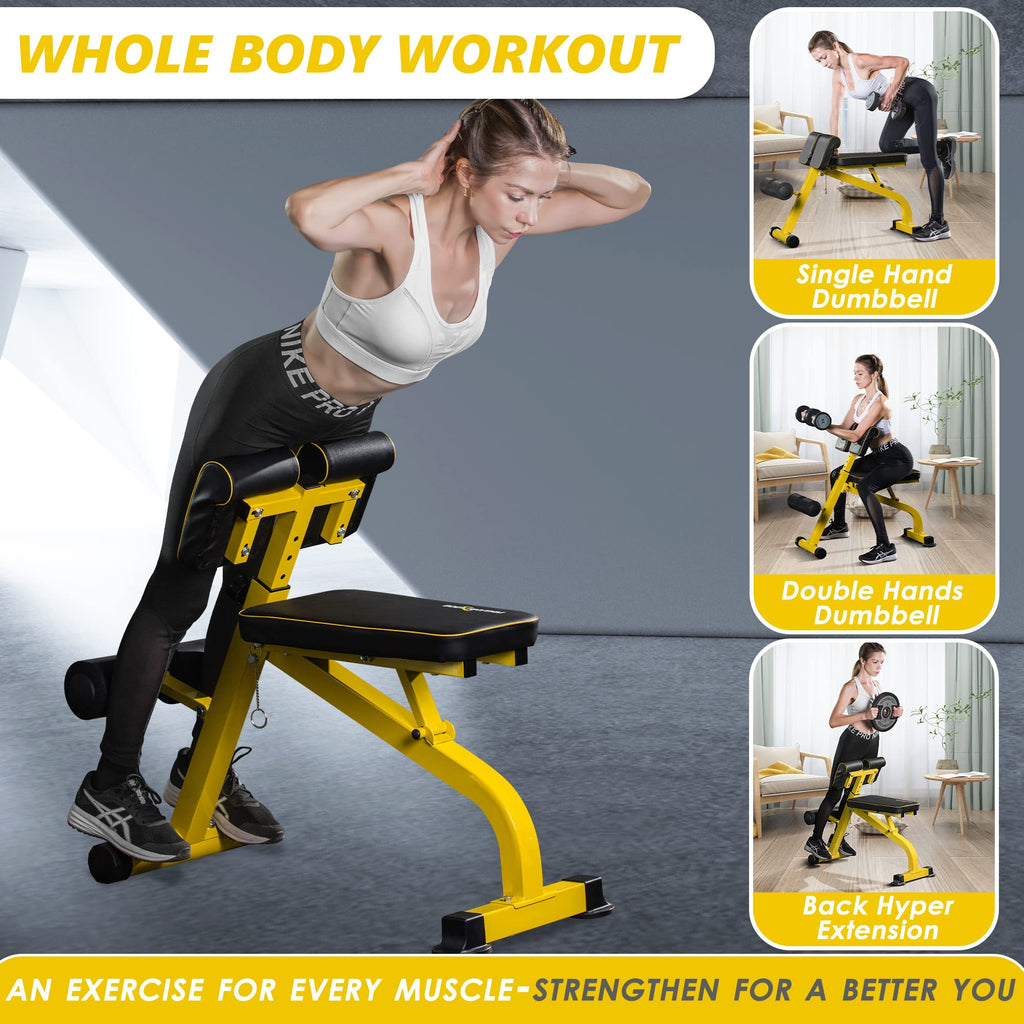 BODYRHYTHM Compact Adjustable Weight Bench for Full Body Strength Training, Ab/Back Hyper Roman Chair, Adjustable Ab Sit up Bench, Incline Decline Bench, Flat Bench, Hyperextension Bench, Back Extension Machine