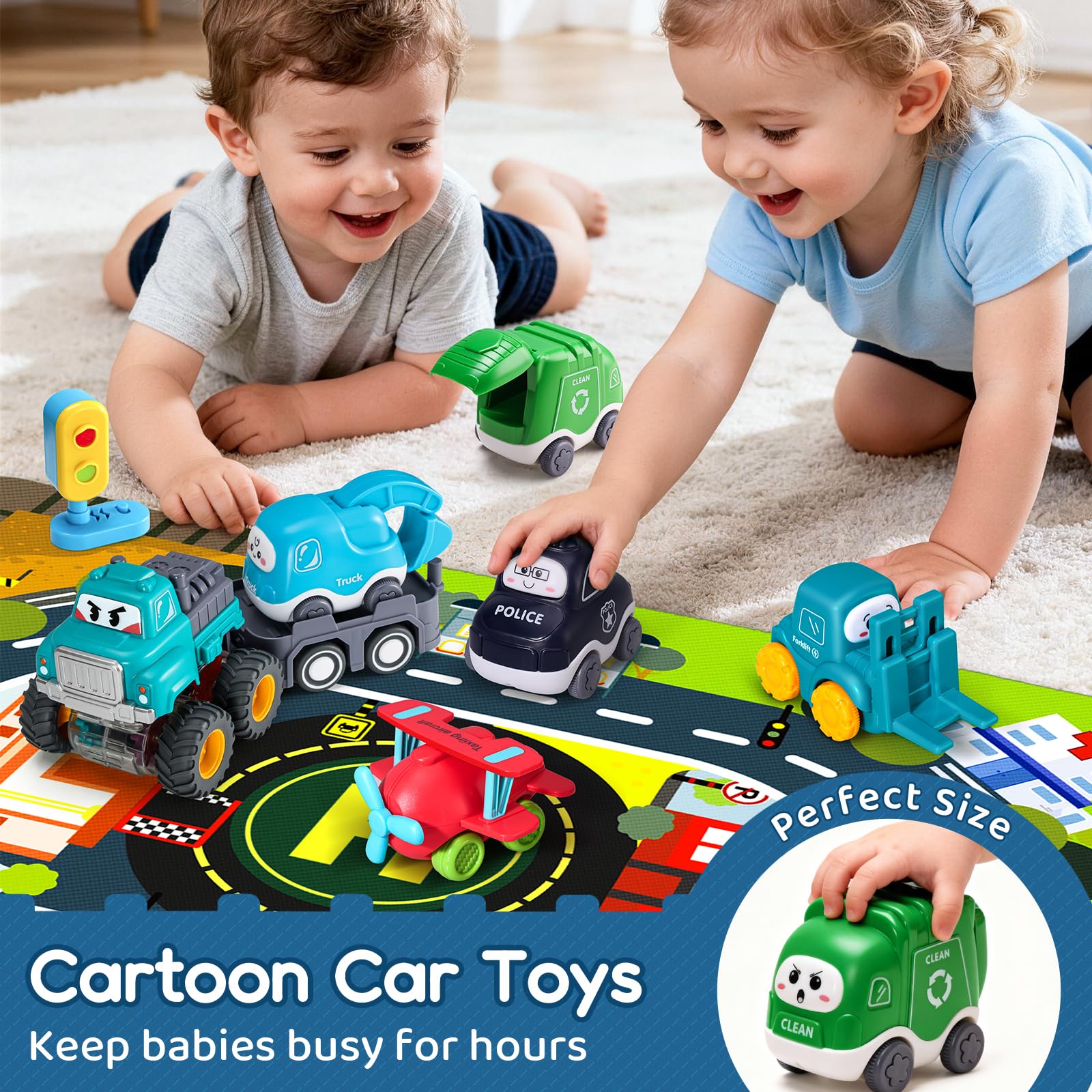 Big Cartoon Truck Car Toys for 1 Year Old Boy with Playmat/Storage Bag|Baby and Toddler Toys 12-18 Months & Age 1-2|1st Birthday Gift for Baby Toys 1 Year Old