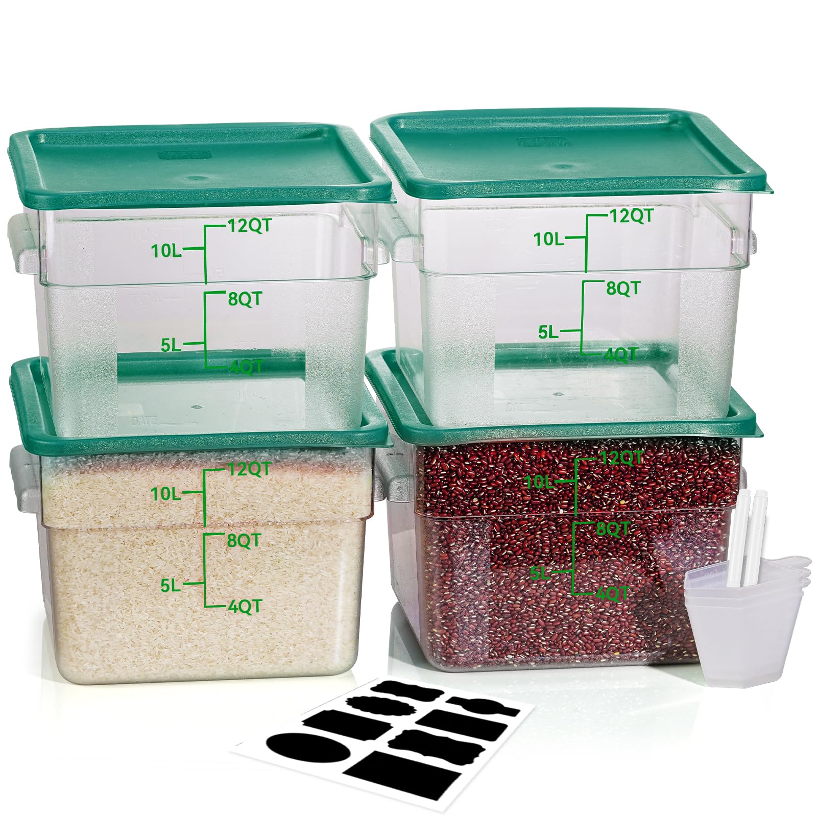 4QT NSF Food Storage Containers: 8 PCS [Food Grade][Hot&Cold Resistant] Commercial Clear Food Storage Containers with Lids for Restaurant Kitchen Proof Dough, Measuring Spoons Included(BPA FREE)