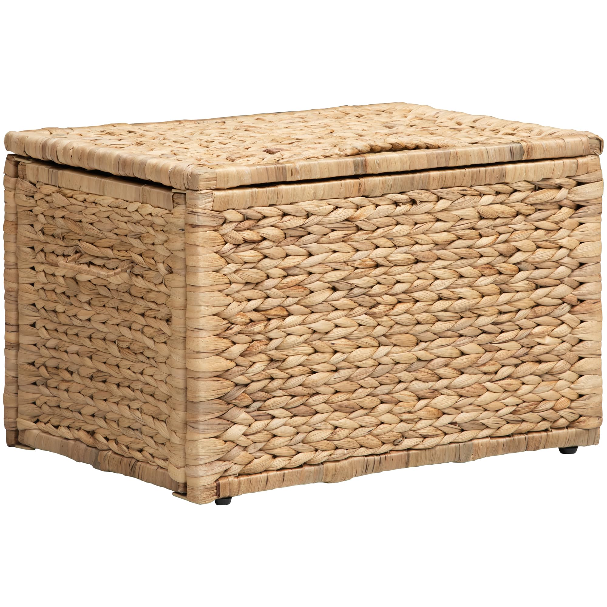 eHemco Heavy-duty Water Hyacinth Wicker Storage Trunk with Metal Frame, 30 by 17.5 by 17.5 Inches, Brown Wash