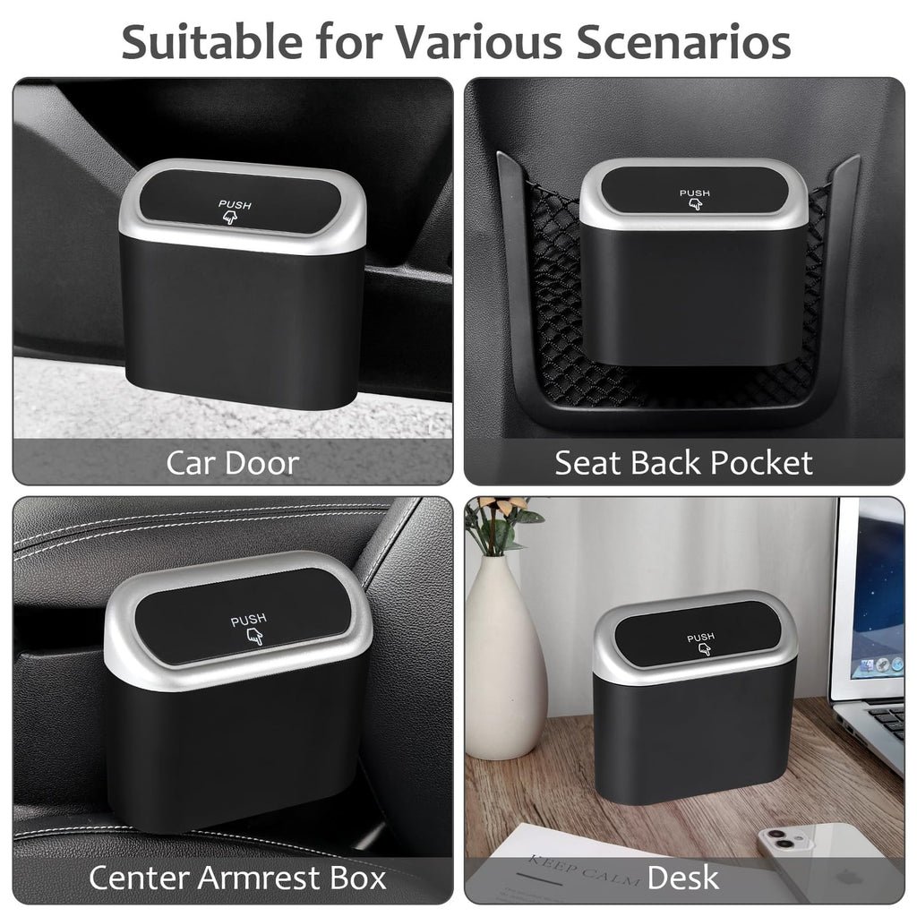 Accmor Car Trash Can with Lid, Mini Auto Dustbin Garbage Organizer with 30 Pcs Plastic Trash Bag, Automotive Garbage Container Bin for Vehicle, Home, Office