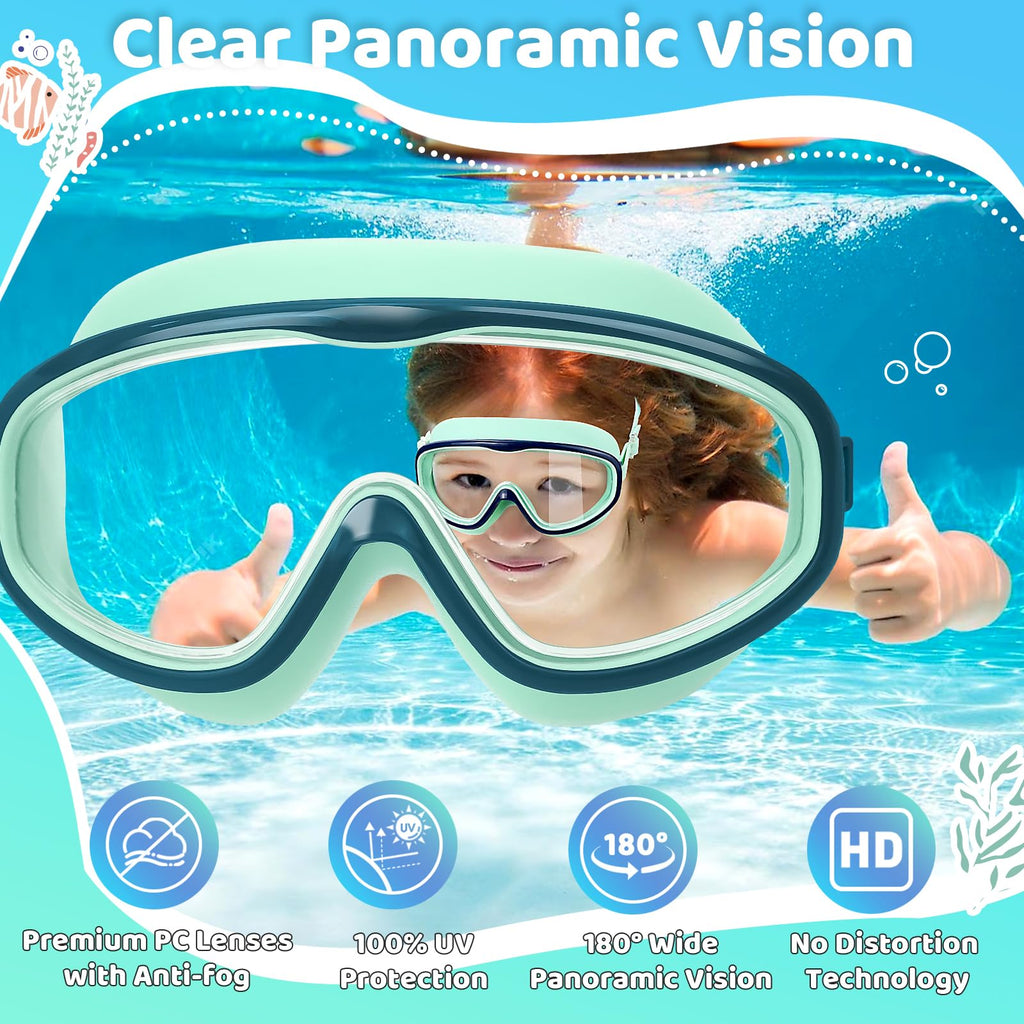 Vvinca Kids Swim Goggles with Fabric Strap No Tangle Pain-Free, Anti-Fog Swimming Pool Goggle No Leak for Toddlers Girls Boys