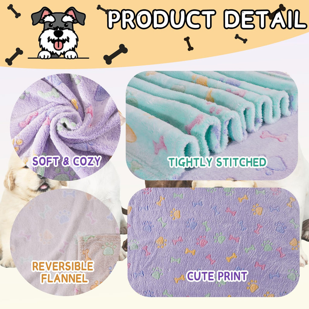 Rezutan 1 Pack 3 Dog Blanket for Large Dogs,41x31 inch for Medium Soft Fluffy Washable Pet Cat Blankets,Reversible Elephant & Paw Print for Dog Kennels & Beds, Sofas, Blue