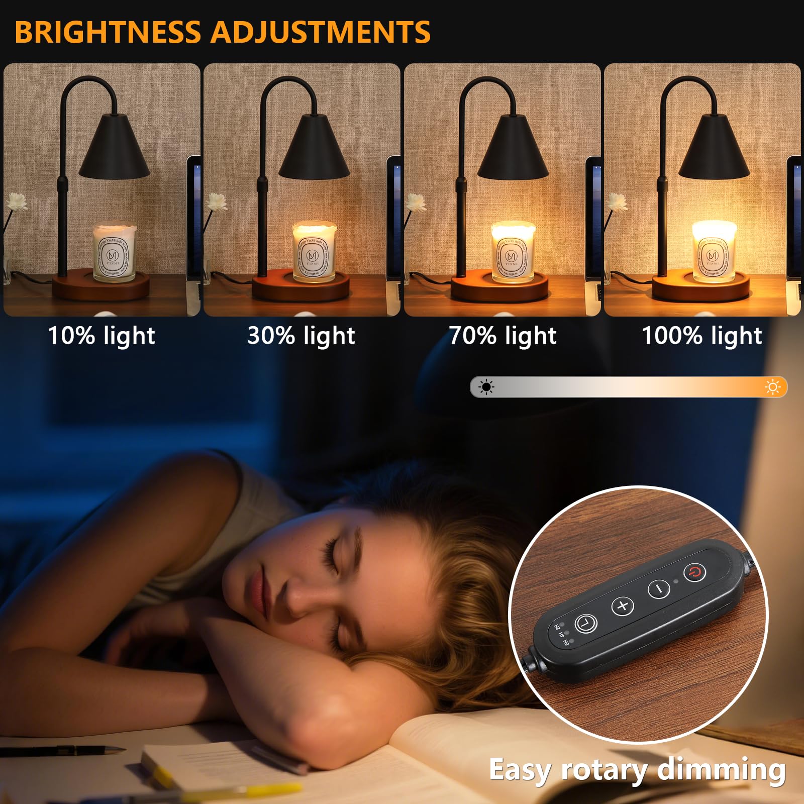 MEIXISUE Candle Warmer Lamp with Timer and Dimmer,Electric Amber Light Gifts for Women Melt Wax Warmer Lamp with 2 Bulbs for Candle Jars House Warming New Home Decor