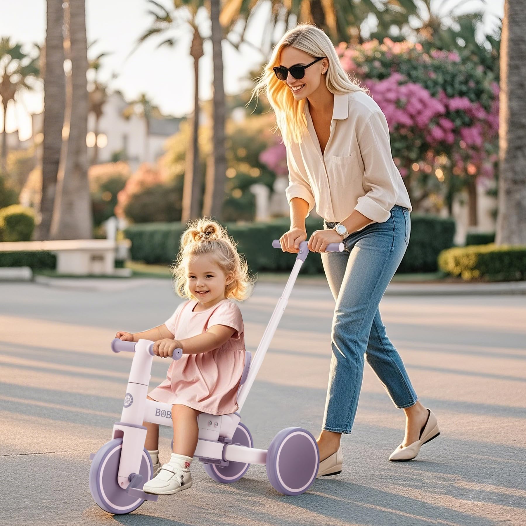 Toddler Bike with Push Handle,Tricycles for 1 to 3 Years Old, Toddler Tricycle with Push Handle for Boy Girl, Baby Balance Bike with Adjustable Seat Height and Removable Pedal (Black)