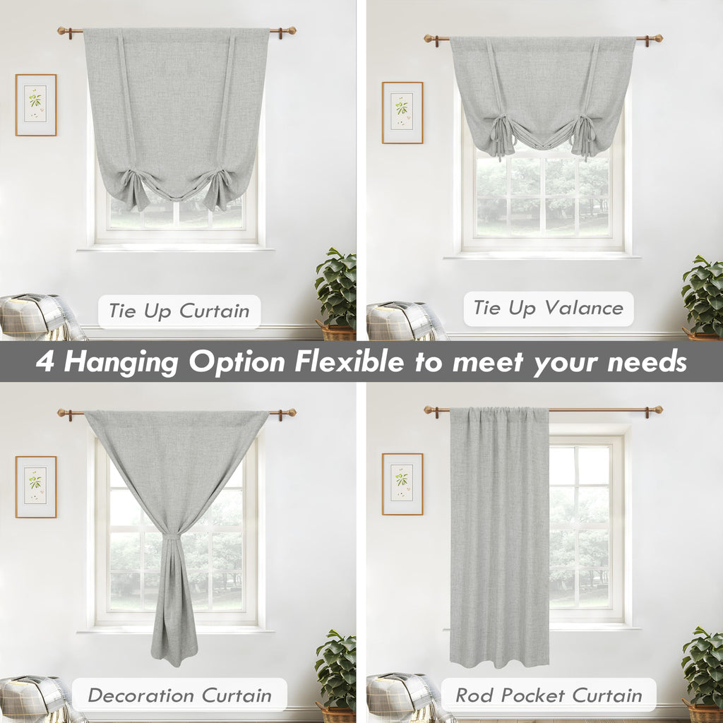 DriftAway Double Layer Linen Blackout Tie Up Curtains Thermal Insulated Fully Lined Balloon Roman Shade Bathroom Window Adjustable Rod Pocket for Small Window 25 Inch by 47 Inch Beige