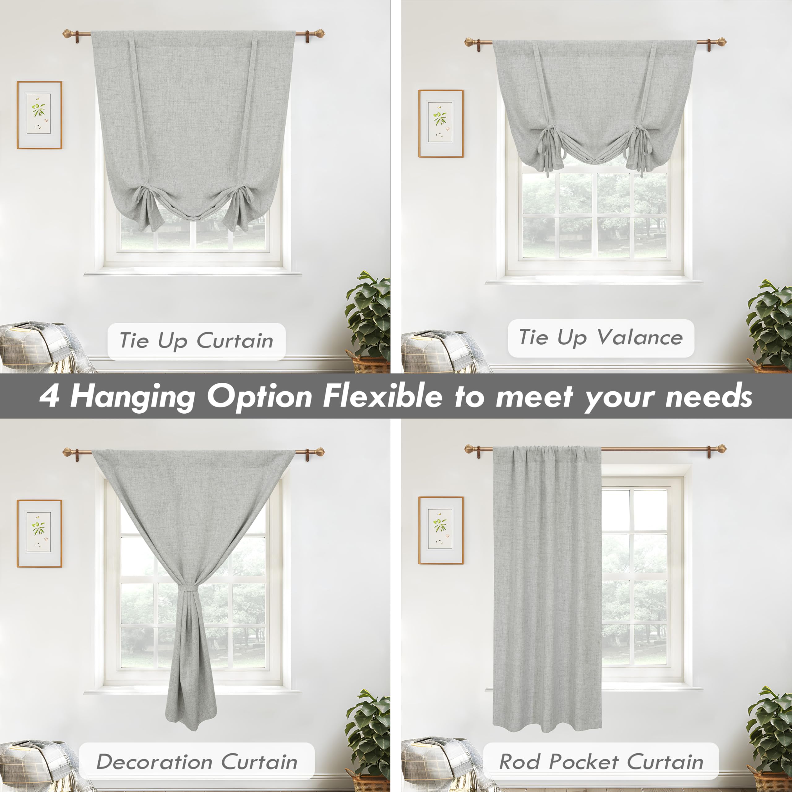 DriftAway Double Layer Linen Blackout Tie Up Curtains Thermal Insulated Fully Lined Balloon Roman Shade Bathroom Window Adjustable Rod Pocket for Small Window 25 Inch by 47 Inch Beige