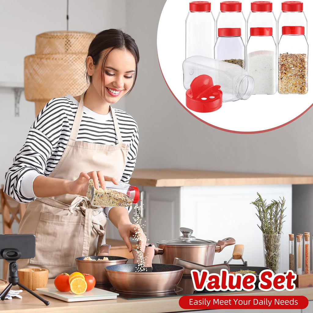 Mifoci 28 Pack 16 oz Plastic Spice Jars with Cap Square Plastic Bottle Containers with Shaker Lids and Stickers Large Seasoning Shaker Empty Powder Storage Container for Storing Salt Herbs (Black)