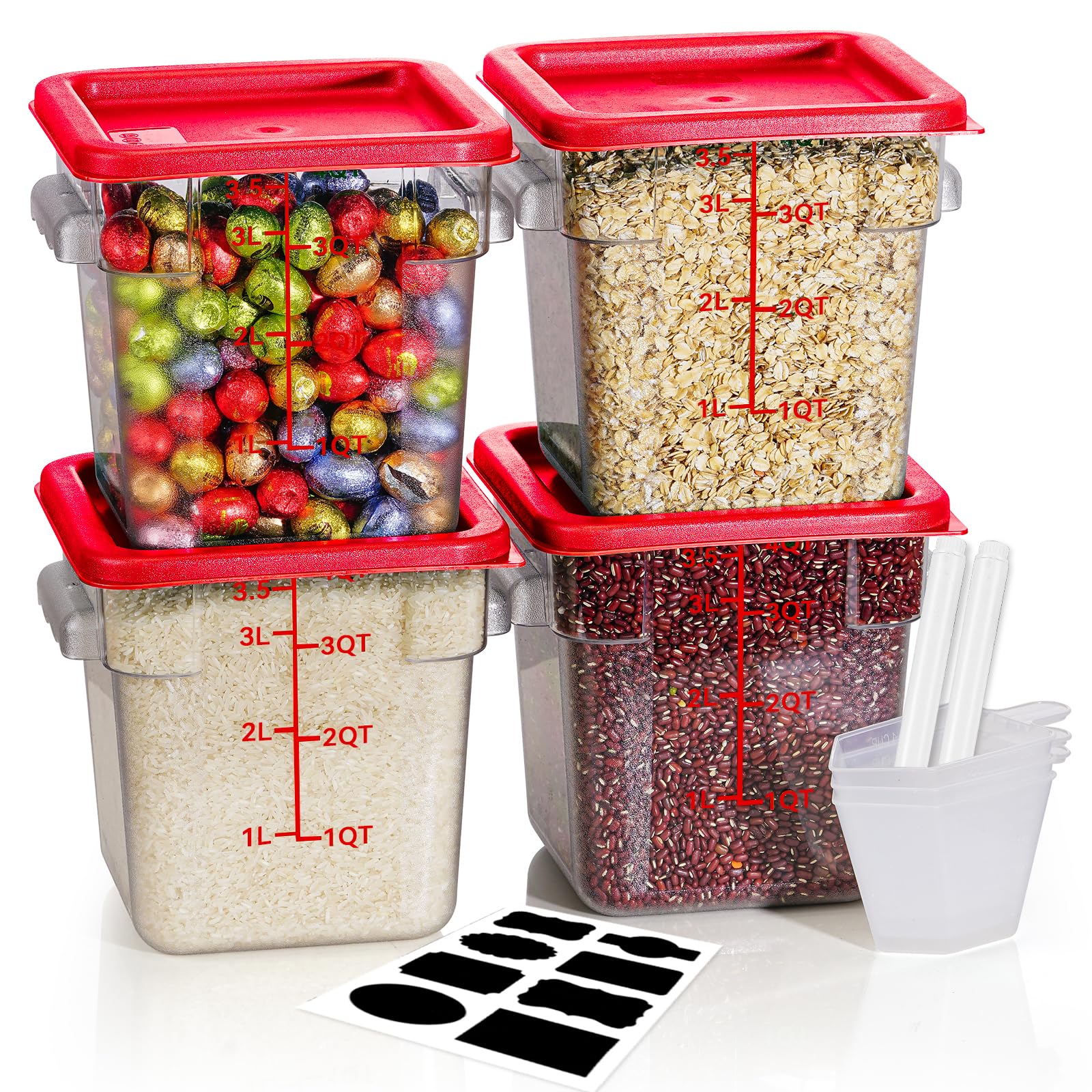 4QT NSF Food Storage Containers: 8 PCS [Food Grade][Hot&Cold Resistant] Commercial Clear Food Storage Containers with Lids for Restaurant Kitchen Proof Dough, Measuring Spoons Included(BPA FREE)