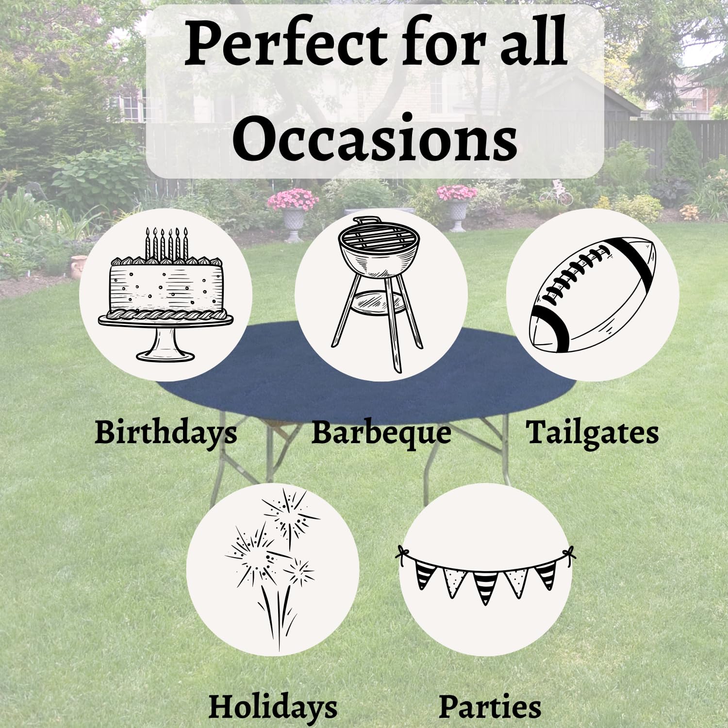 Kwik-Covers 60" Round Fitted Plastic Table Covers, 5 Pack (Black)