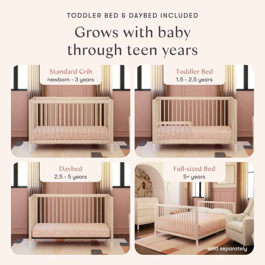 Babyletto Gelato 4-in-1 Convertible Crib with Toddler Bed Conversion in Natural Walnut and Brushed Gold Feet, Greenguard Gold Certified