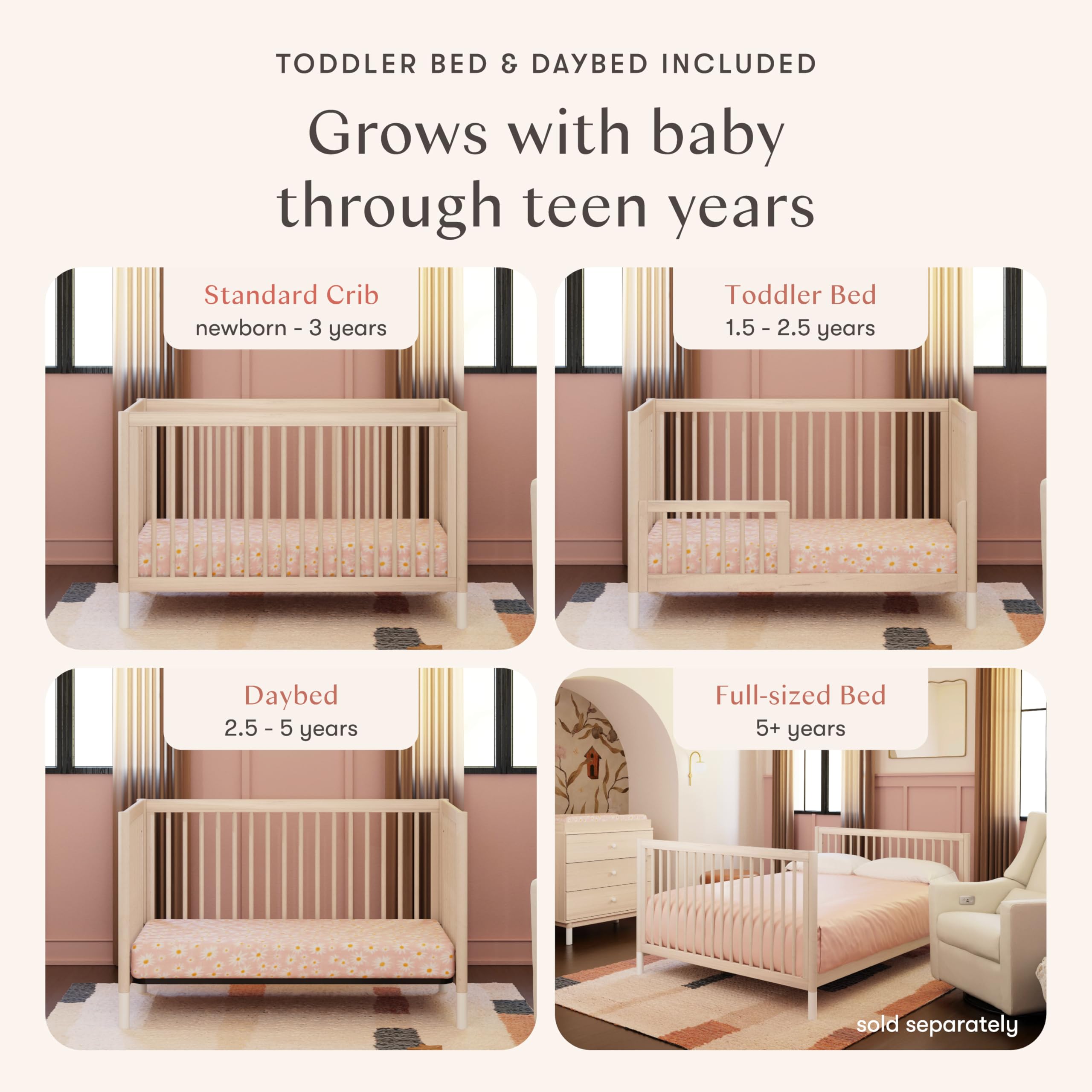 Babyletto Gelato 4-in-1 Convertible Crib with Toddler Bed Conversion in Natural Walnut and Brushed Gold Feet, Greenguard Gold Certified