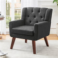 Living&Giving Accent Chair Button-Tufted Upholstered Living Room Chairs Comfy Reading Mid Century Modern with Linen Fabric Lounge Arm for Bedroom (Beige) 29.33D x 28.94W x 34.65H Inch