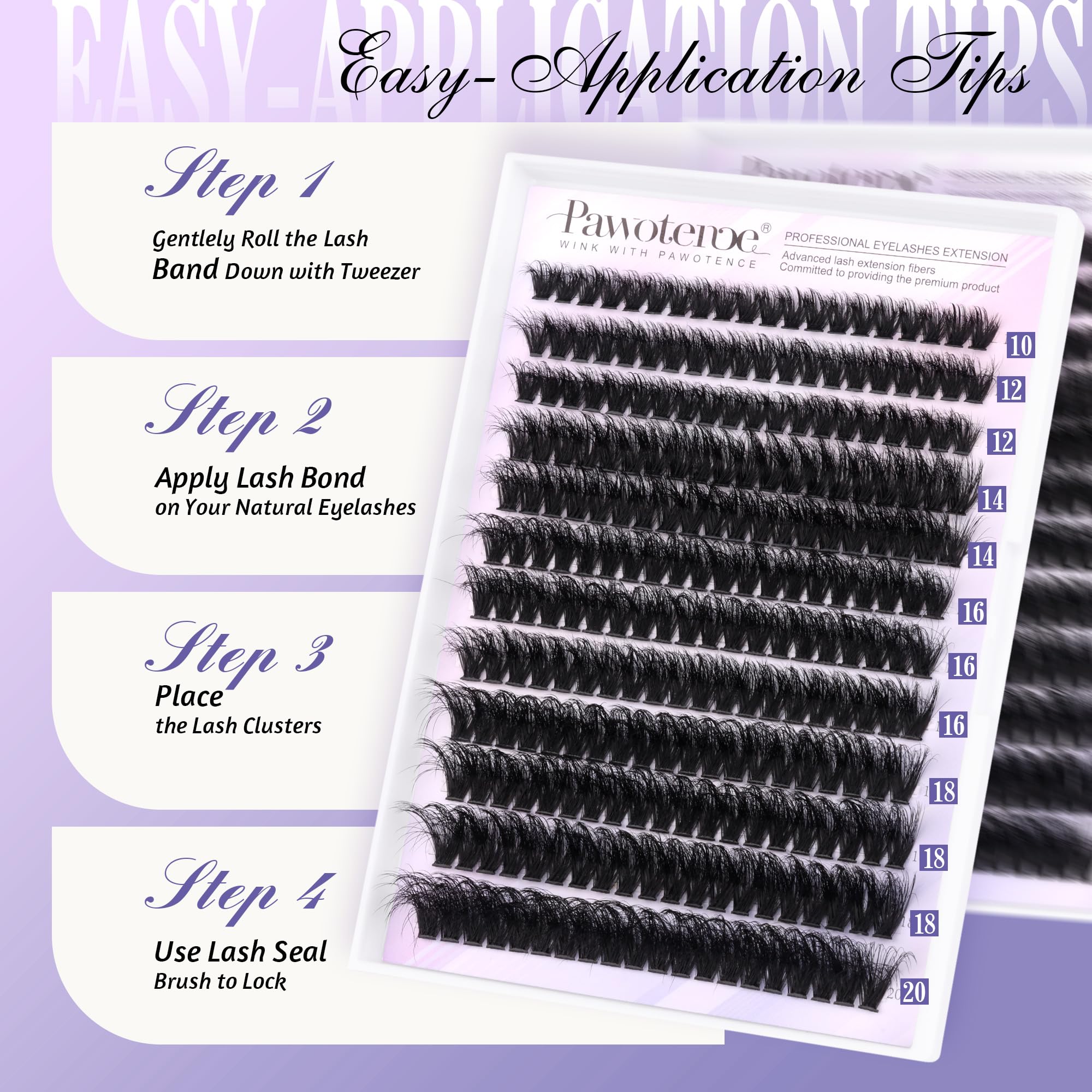 Pawotence Lash Extension Kit DIY 280pcs Individual Lash Clusters Kit 20D&30D Natural 9-15mm Cluster Eyelash Extensions Kit with Lash Bond and Seal, Tweezers for Self Use (20D&30D, 0.07D, 9-15mm, Kit)