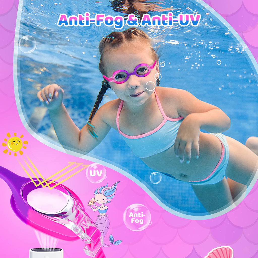 Vvinca Kids Swim Goggles with Fabric Strap No Tangle Pain-Free, Anti-Fog Swimming Pool Goggle No Leak for Toddlers Girls Boys
