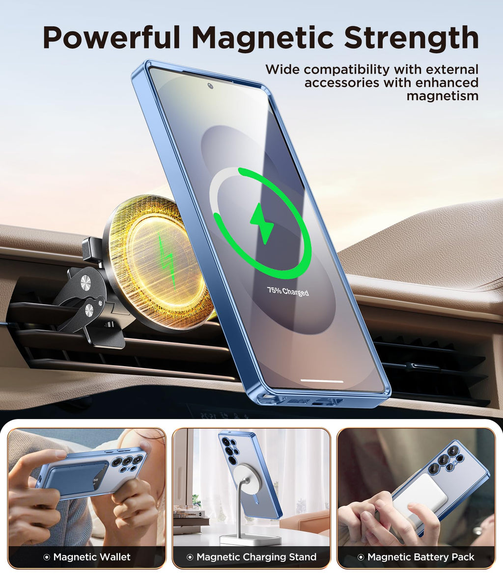 Magnetic Case Compatible with Samsung Galaxy S25 Ultra,Compatible with MagSafe,[Full Camera Protection][Screen Protector] Shockproof Plating Clear Phone Cover for Galaxy S25 Ultra(Black/Clear)
