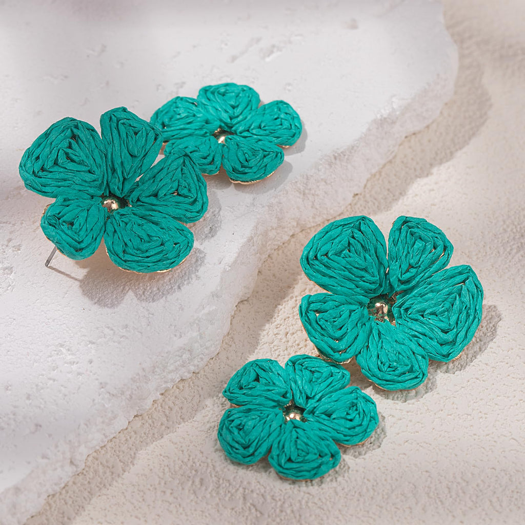 Boho Flower Earrings Statement Raffia Dangle Earrings Cute Floral Jewelry Trendy Summer Beach Vacation Outfits for Women