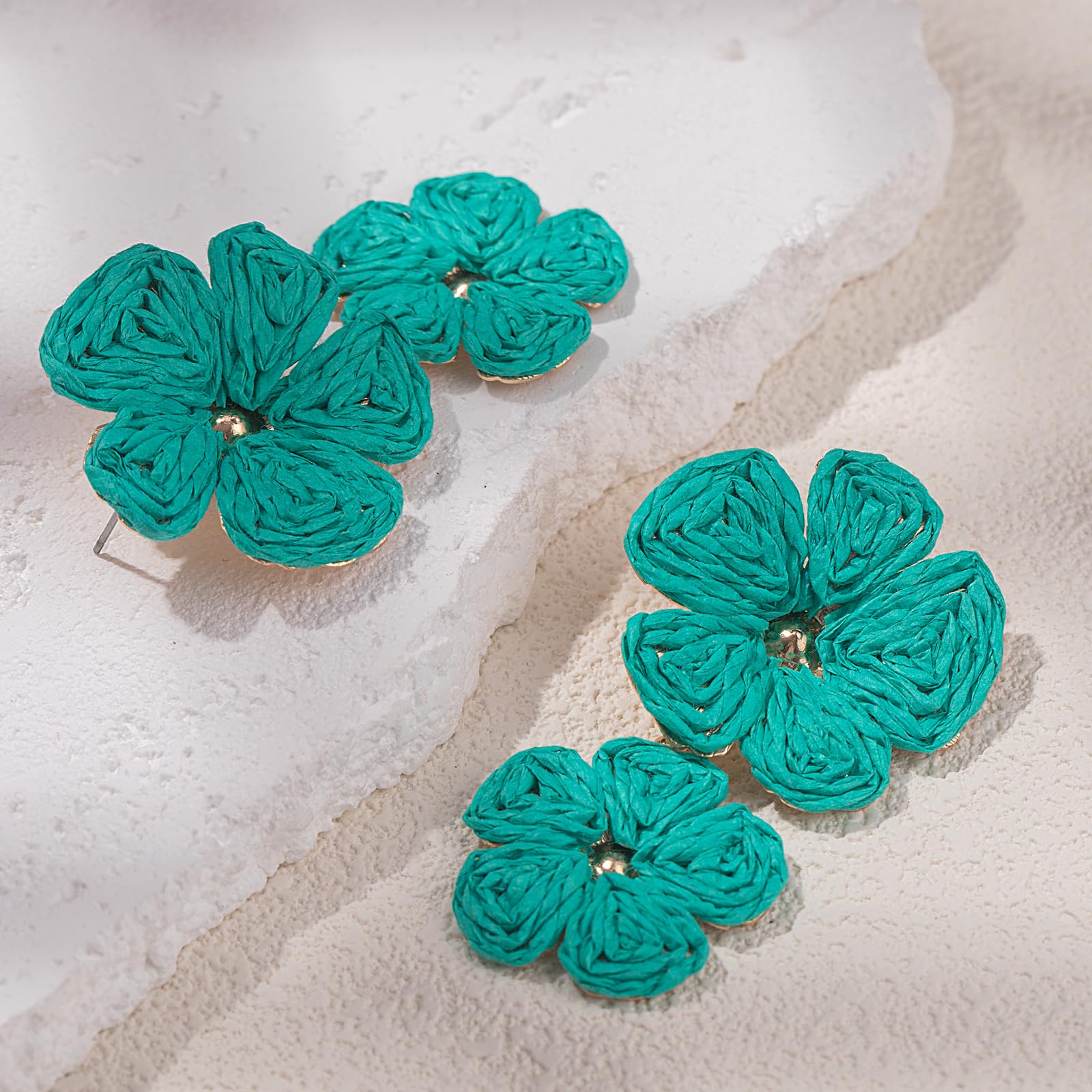 Boho Flower Earrings Statement Raffia Dangle Earrings Cute Floral Jewelry Trendy Summer Beach Vacation Outfits for Women