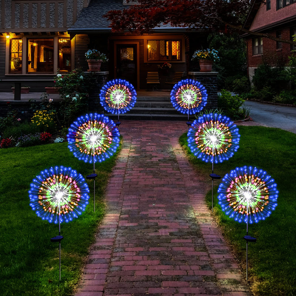 Solar Garden Firework Lights Outdoor Waterproof, 2 Pack Solar Powered Art Stake Twinkle Lighting for Outside Decor, 120 LED Sparklers String Lights for Yard Pathway Decorations(White)