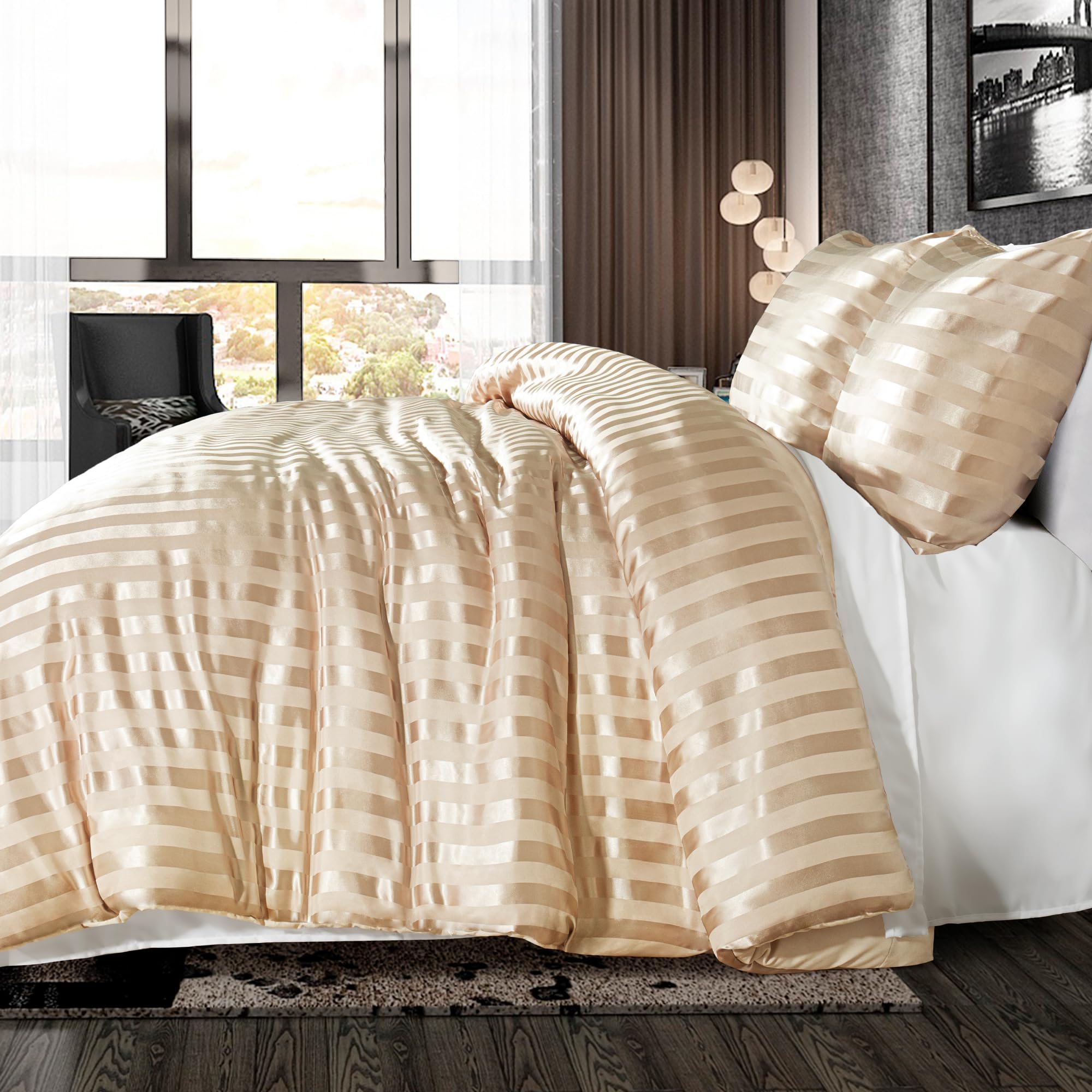 Whale Flotilla 2-Piece Reversible Silky Soft Twin Size Comforter Bedding Set, Luxurious Satin Comforters with Satin Pillowcase, Lightweight Duvet for All Seasons, Black