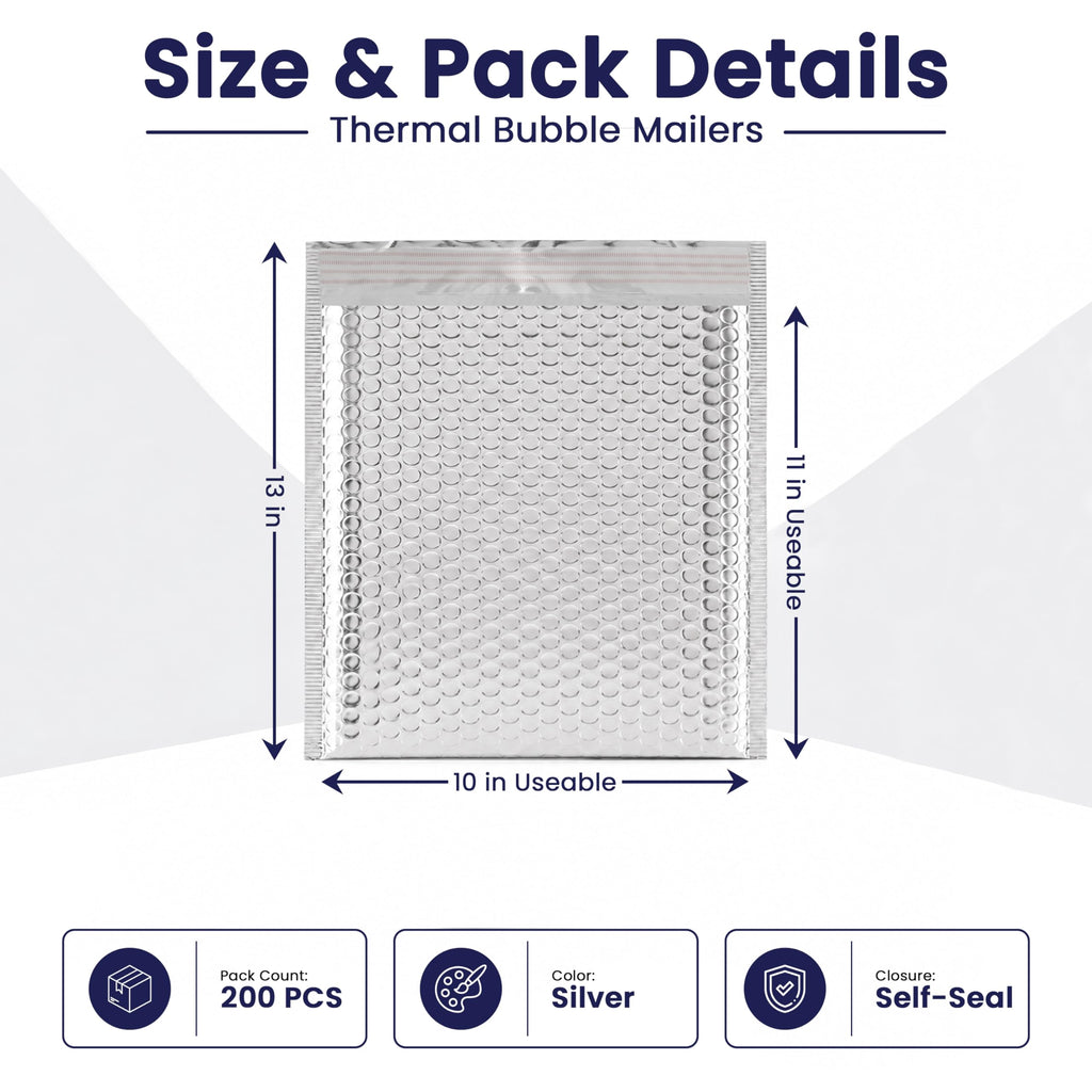 200-Pack Insulated Silver Thermal Bubble Mailers 6 x 7 - Waterproof Metallic Foil Self-Sealing Padded Envelopes for Cold Shipping, Perishables, Food, Cosmetics, Pharmaceuticals