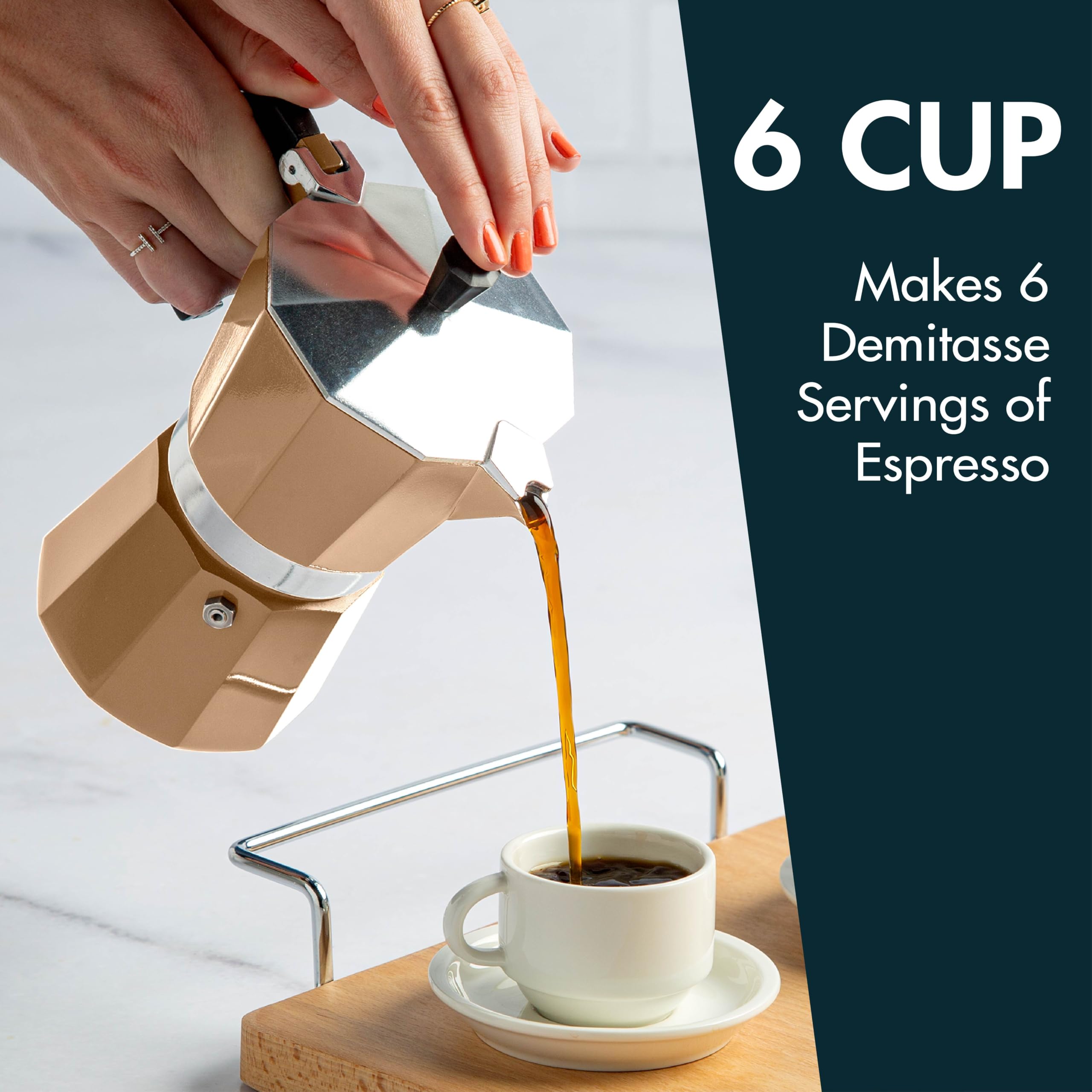 Primula Classic Moka Pot Stovetop Espresso and Coffee Maker, Italian and Cuban Cafetera for Rich Espresso Brewing, Durable Aluminum Greca Coffee Maker with Easy Grip Handle, 6-Cup, Black