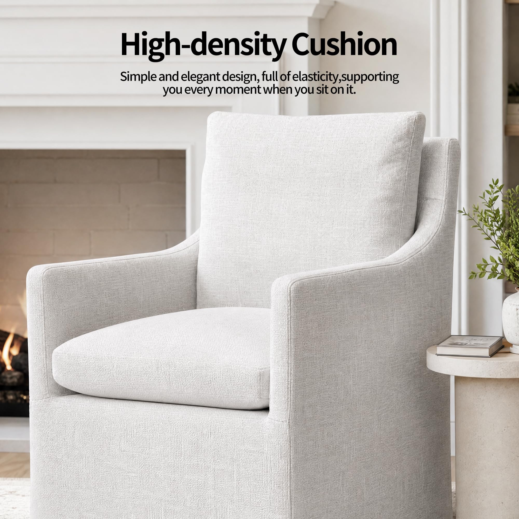 DUHOME Upholstered Dining Chair,Linen Accent Chair for Living Room,Single Sofa with 4 Casters,Upholstered Armchair for Bedroom Reading Waiting Kitchen Dining Room