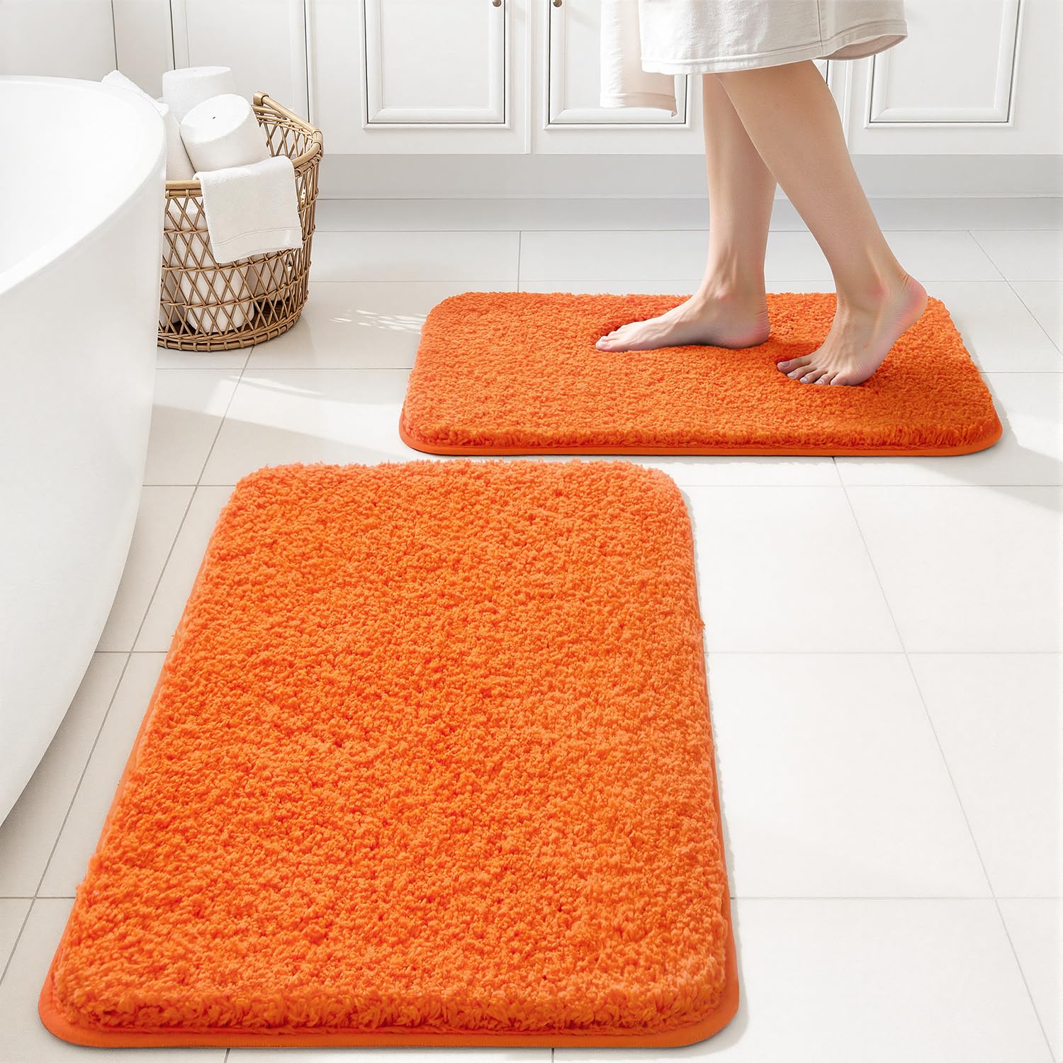 MIULEE Black Bathroom Rugs Set 2 Piece, Small Soft Absorbent Microfiber Bath Mat Set, Non Slip Quick Dry Machine Washable Plush Shaggy Bath Rugs for Bathroom Floor, Tub and Shower, 16x24 inches