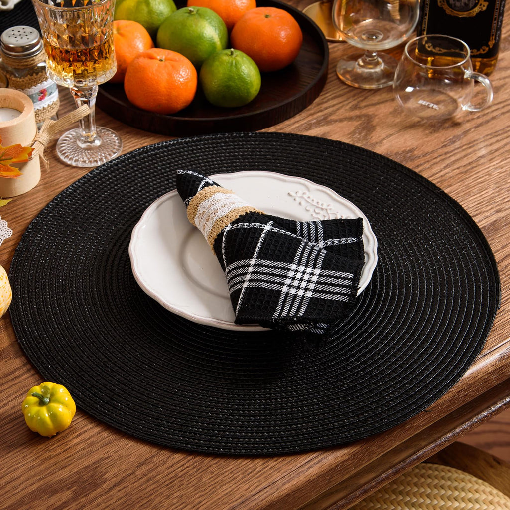 AHHFSMEI Round Placemats Set of 6 Heat Resistant Washable Non-Slip Woven Braided Table Mats for Dining Table Kitchen & Home Decor (Beige)
