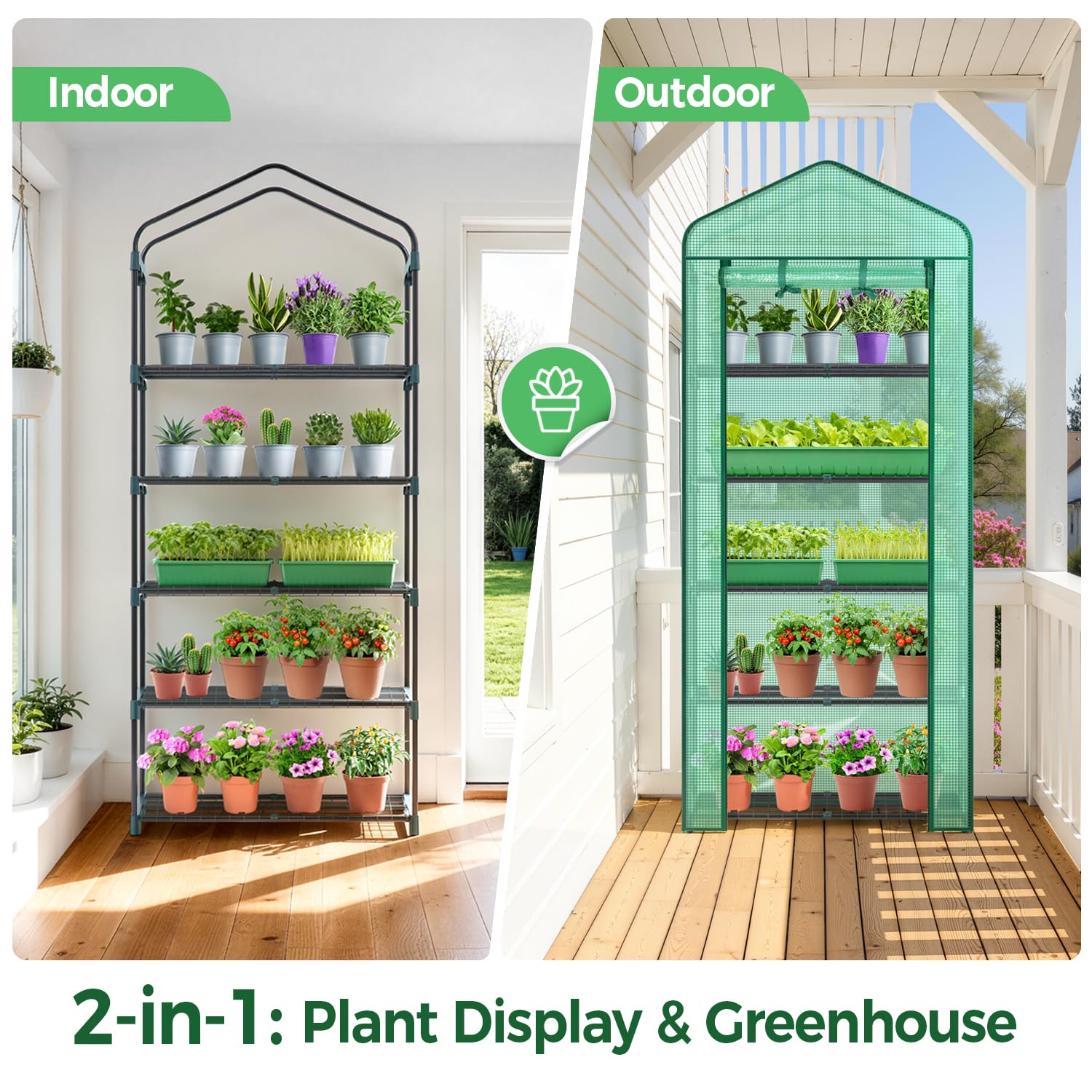 Mini Greenhouse with Screen Roof, Ohuhu Upgraded Portable 4 Tier Small Greenhouses for Outdoors Indoor with Reelable Door, Heavy Duty Plastic Green House for Outside Garden Patio Yard Porch Balcony