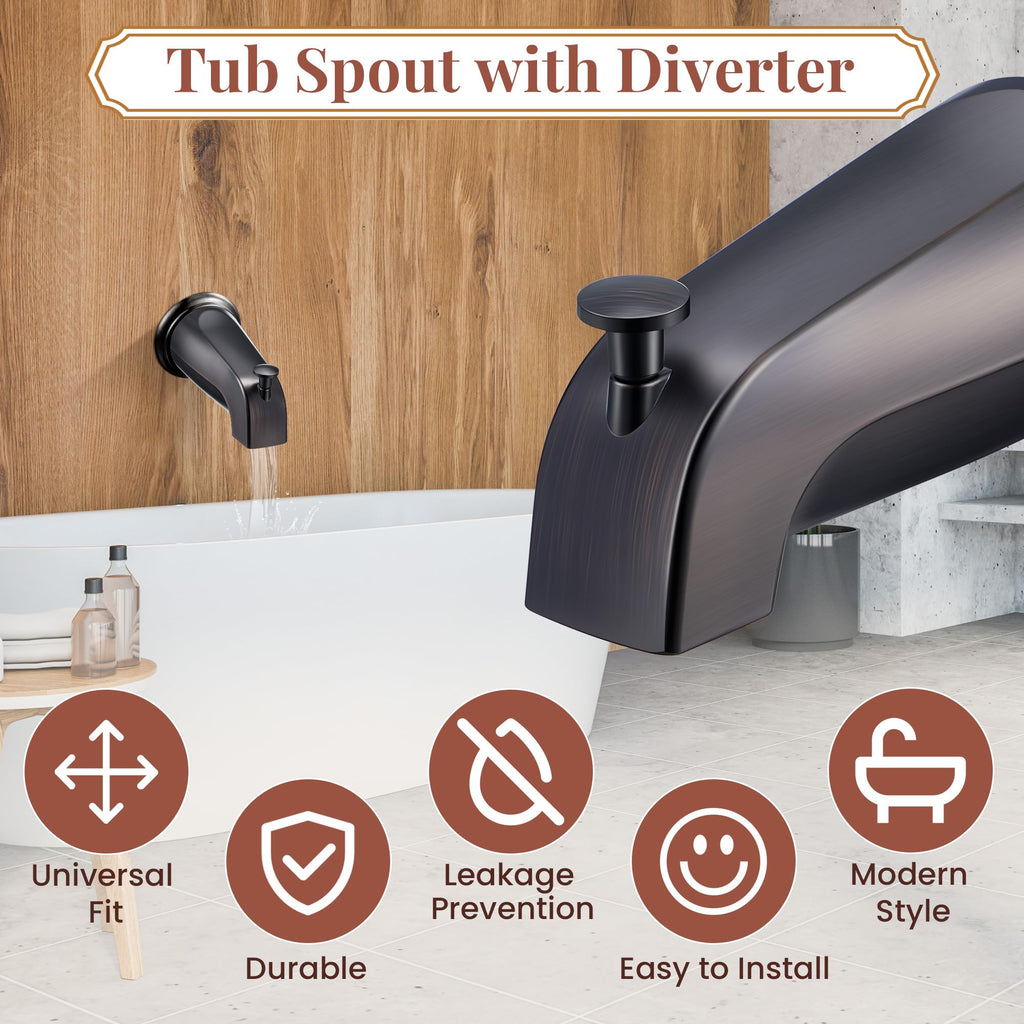 Dreyoo Tub Spout (Universal Fits 1/2" Copper Pipe, 1/2" IPS and 3/4" IPS), Bathroom Bathtub Faucet with Adapters and Hex Wrench(Brushed Nickel,Simple)