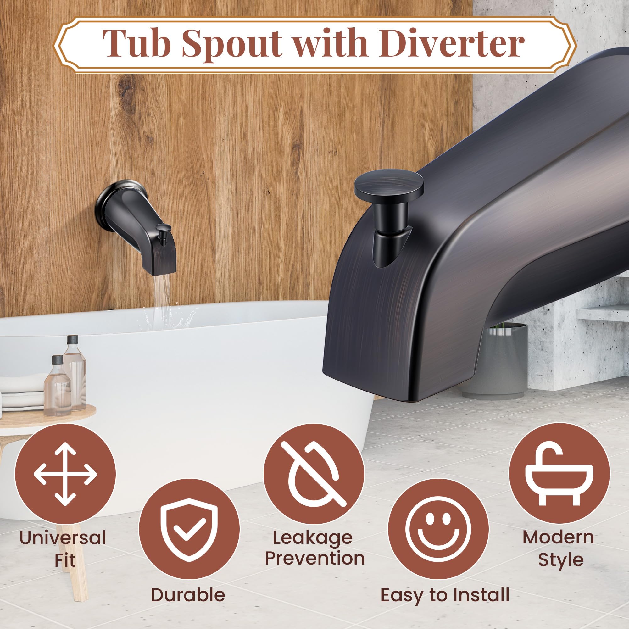 Dreyoo Tub Spout (Universal Fits 1/2" Copper Pipe, 1/2" IPS and 3/4" IPS), Bathroom Bathtub Faucet with Adapters and Hex Wrench(Brushed Nickel,Simple)