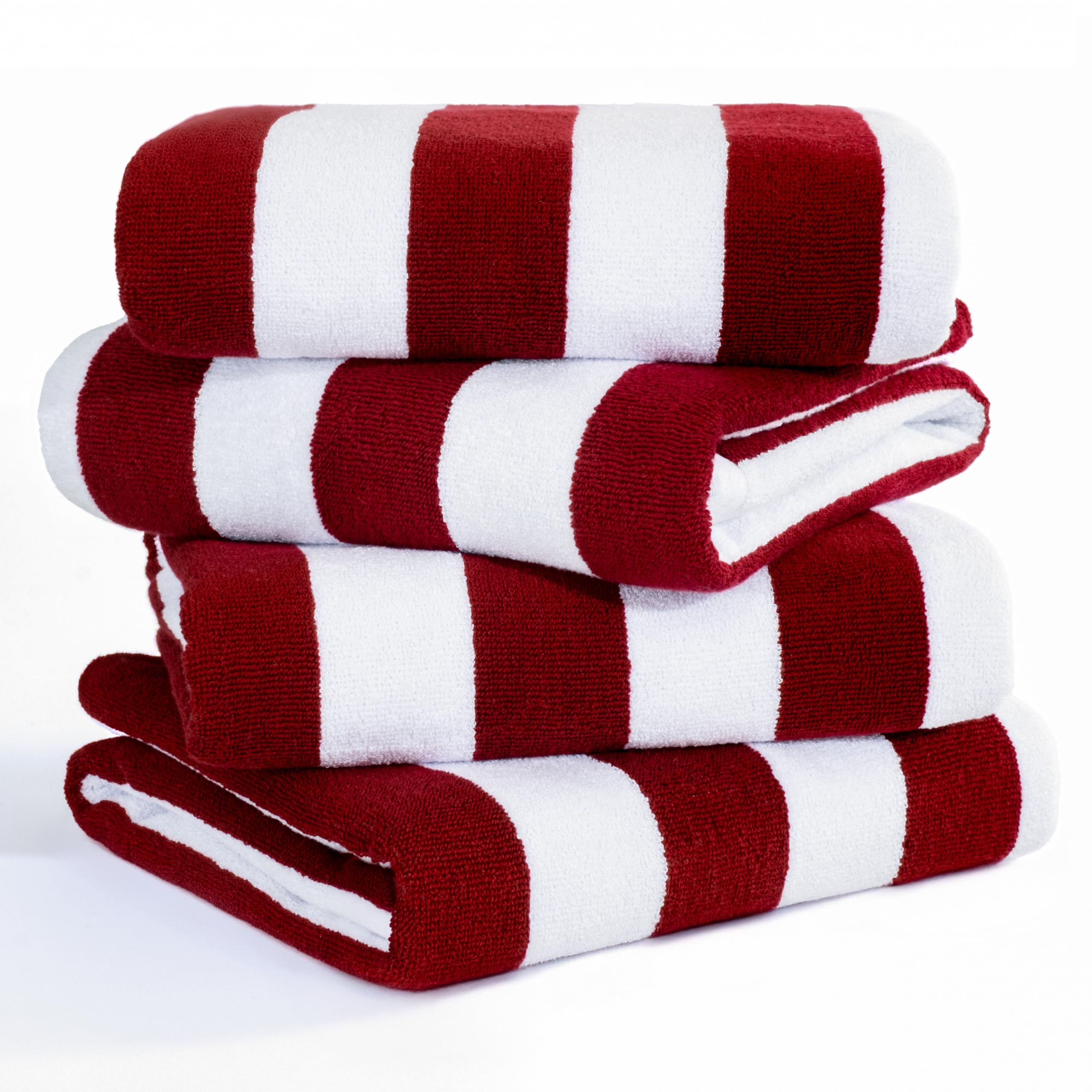 American Soft Linen Cabana Striped Beach Towels, 30x60 inch 4 Piece Oversize Pool Towels, Quick Drying Sand Free Swim Towels, Beige